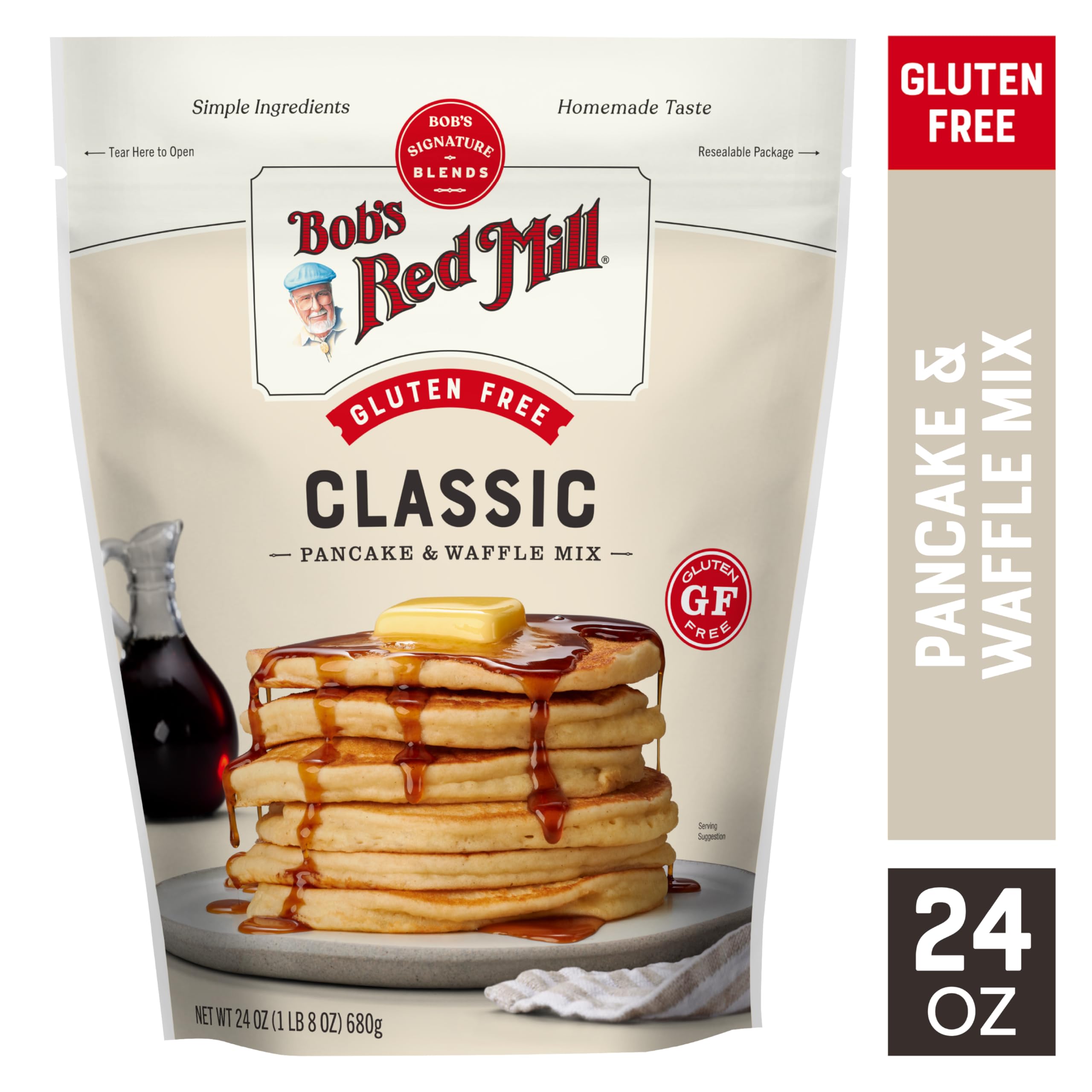 Bob's Red Mill gluten free pancake batter being poured into a pan