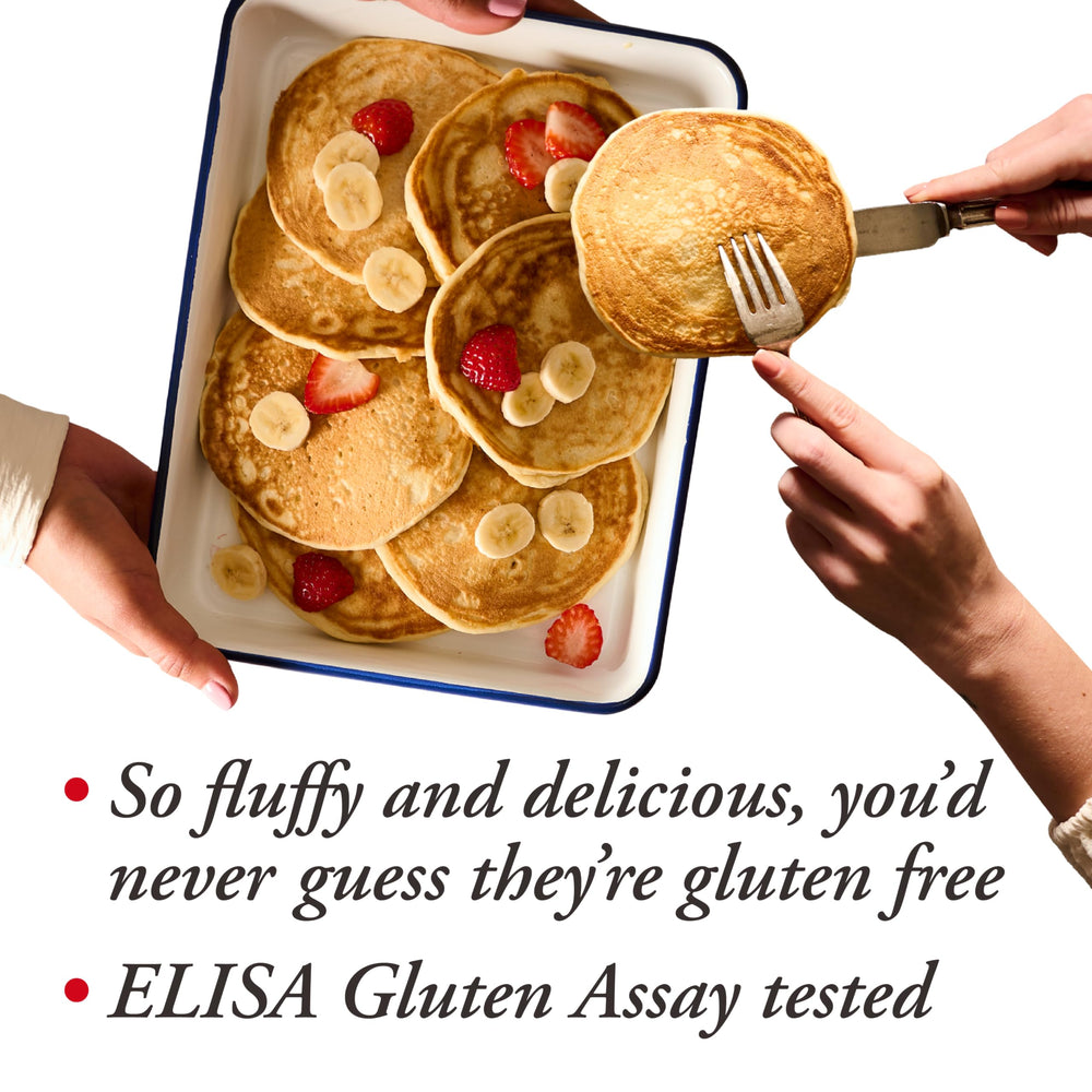 Bob's Red Mill gluten free pancake mix on a busy kitchen scene