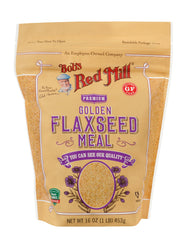 Golden flaxseed meal mixed with baking ingredients for muffins.