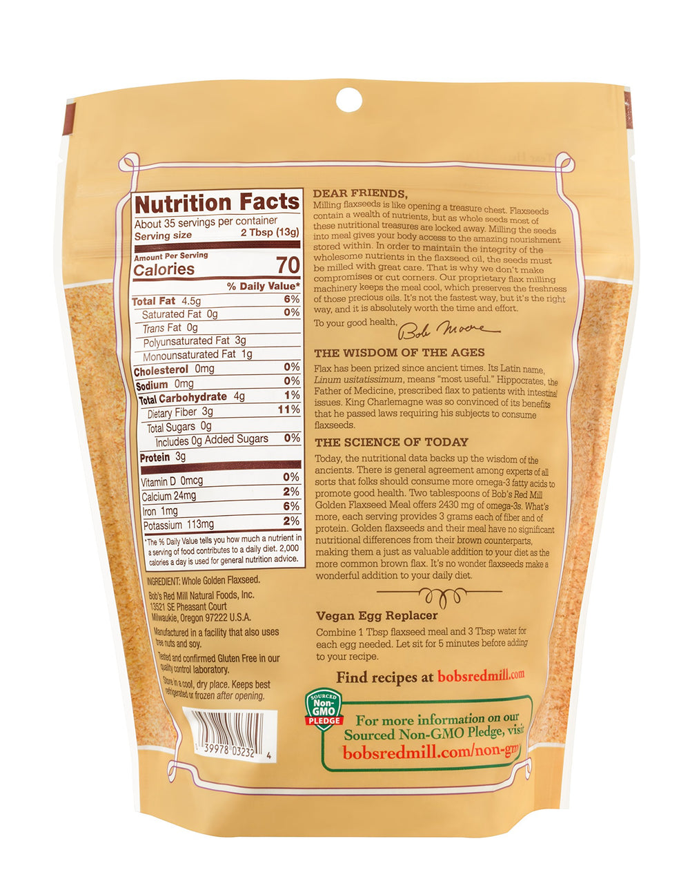 Bob's Red Mill Golden Flaxseed Meal ground in bowl for smoothies.