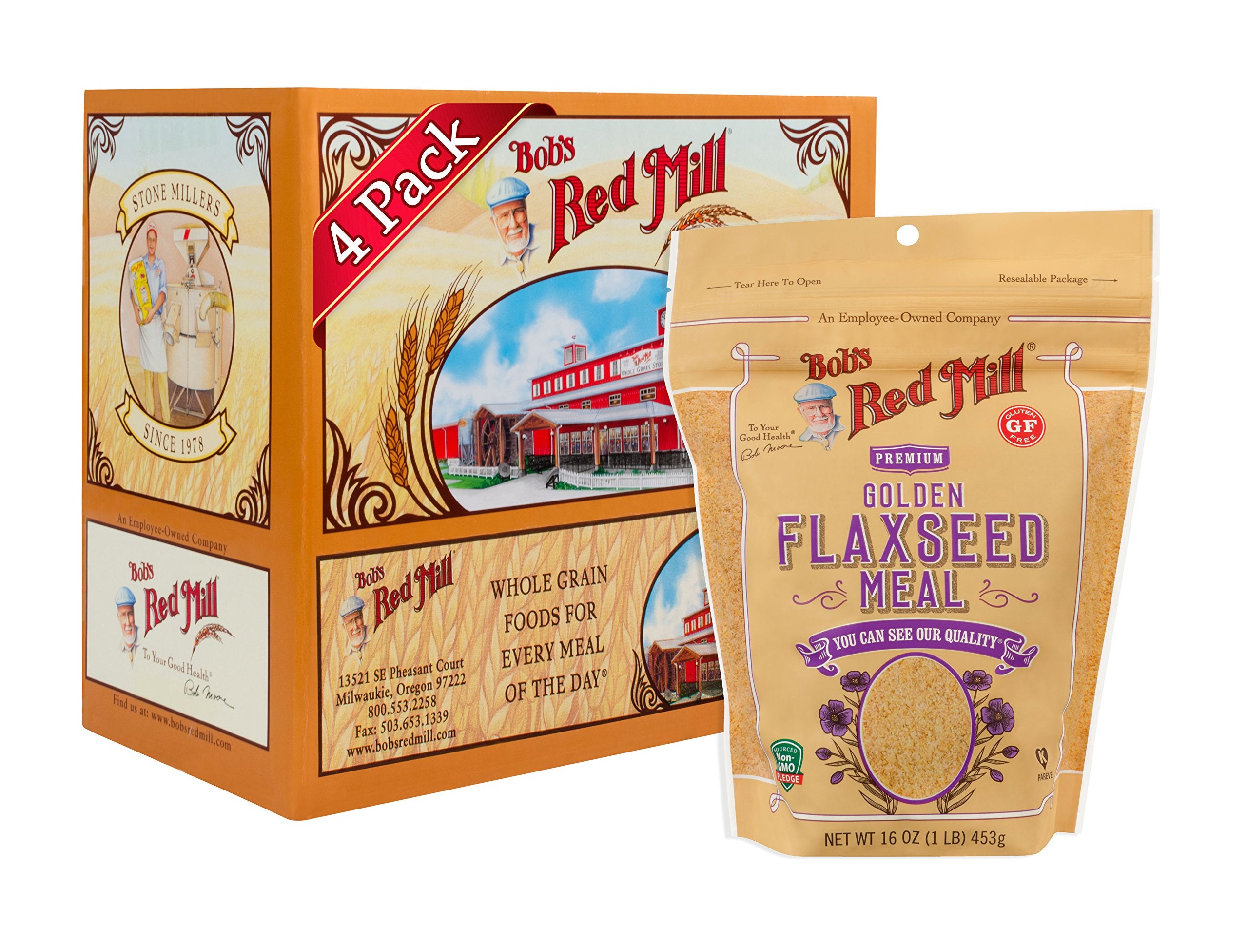 Bob's Red Mill Golden Flaxseed Meal pack—front view, pantry staple for sprinkling.