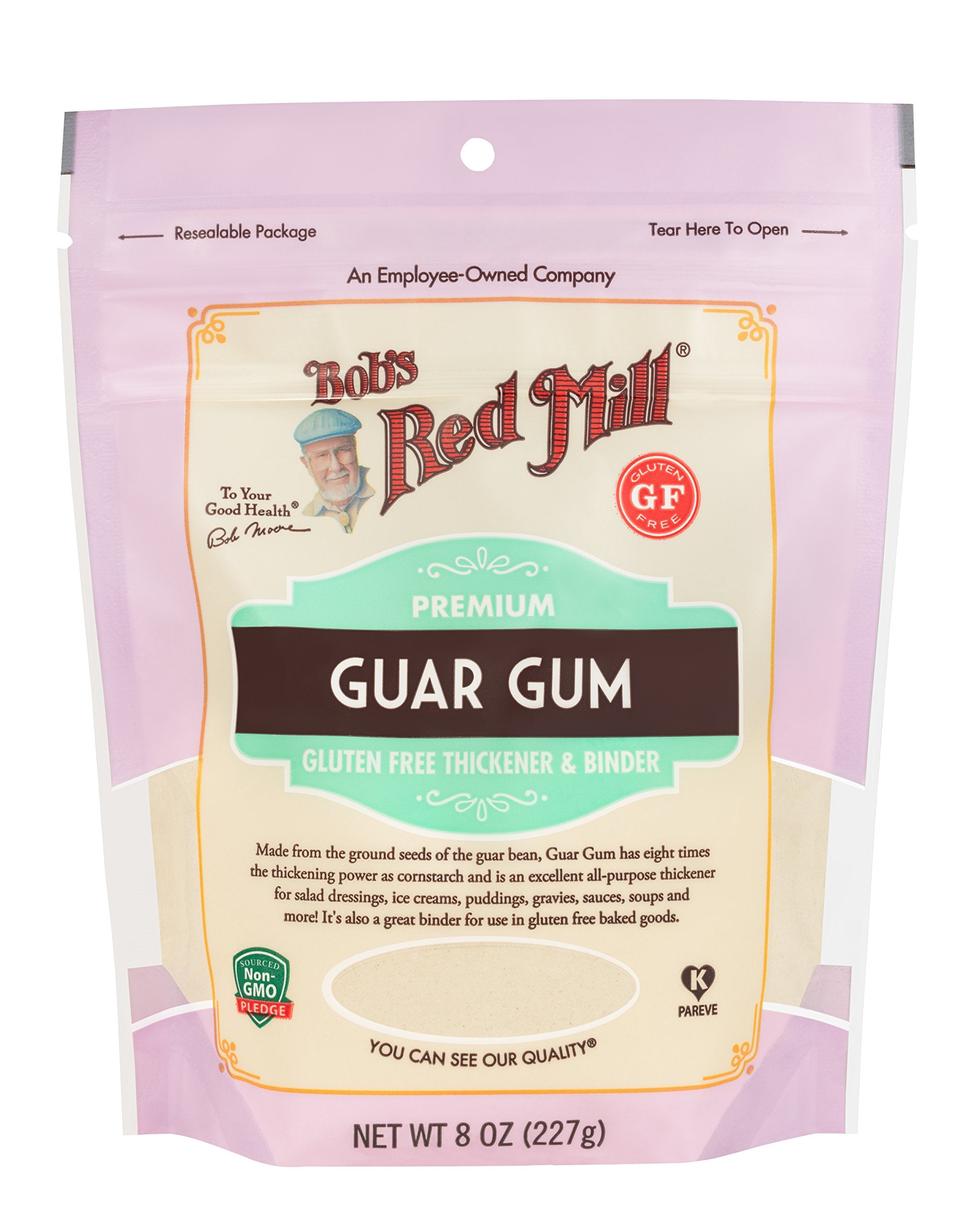 Bob's Red Mill Guar Gum powder bag thickens sauces and dressings.