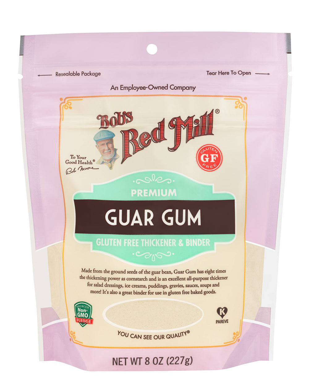 Bob's Red Mill Guar Gum powder bag thickens sauces and dressings.
