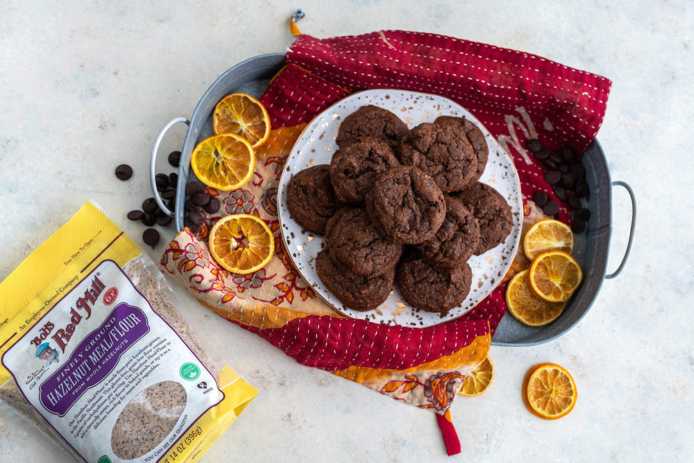 Pancake batter featuring Bob's Red Mill hazelnut flour for light breakfasts.