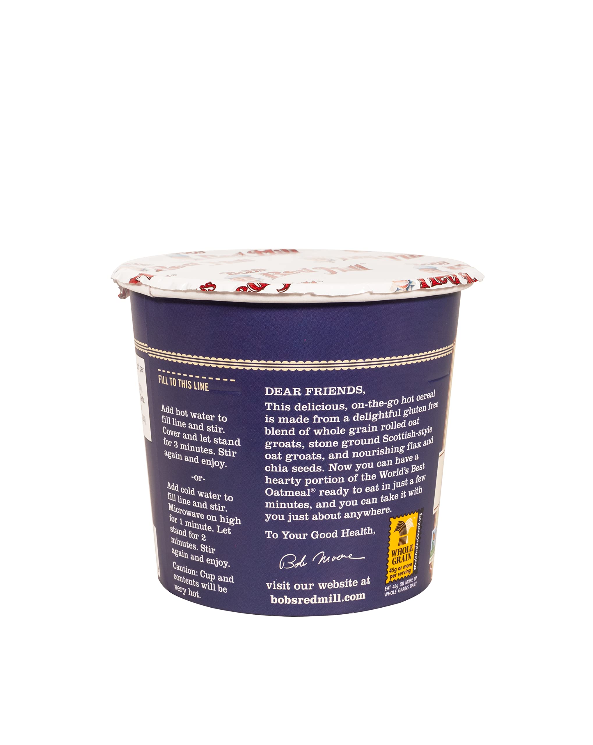 Hazelnuts close-up in Bob's Red Mill oatmeal cup for texture and flavor