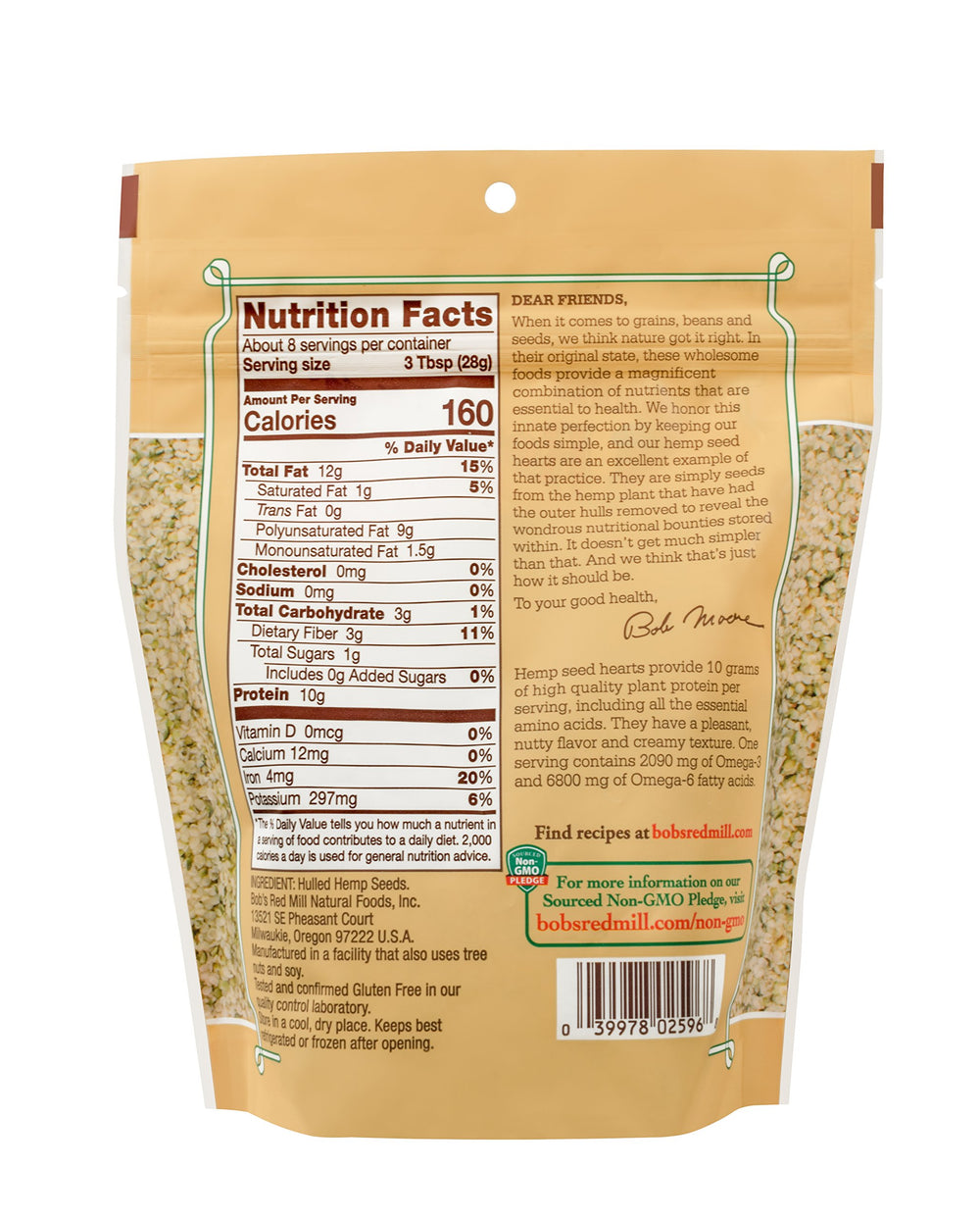 Bob's Red Mill hemp seed hearts spoon, convenient topping for yogurt and smoothies