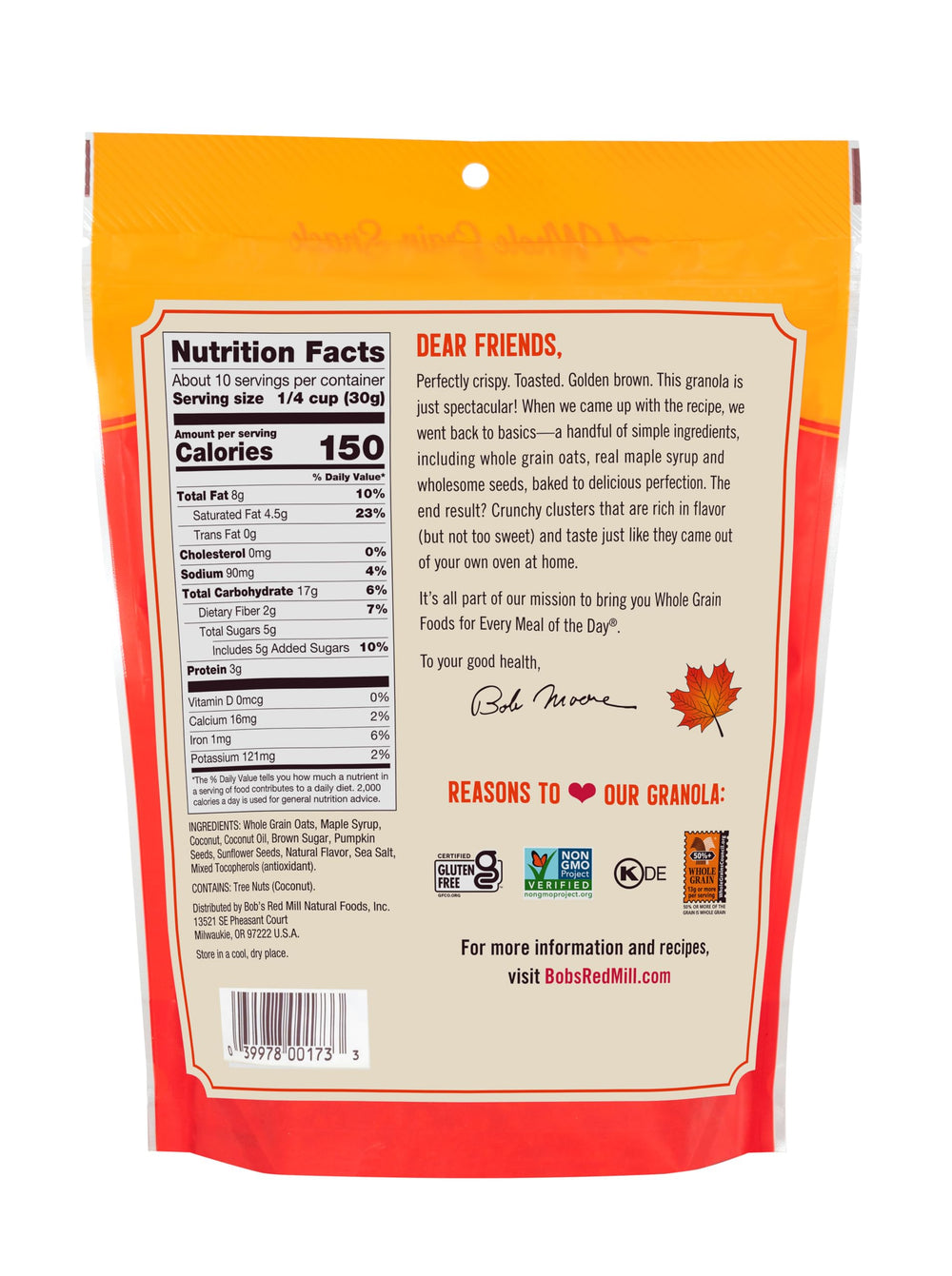 Bob's Red Mill Maple Sea Salt Granola closeup crunch showing toasted oats and maple sweetness