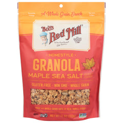Bob's Red Mill Maple Sea Salt Granola dry scatter highlighting crunchy clusters for a snack on the go