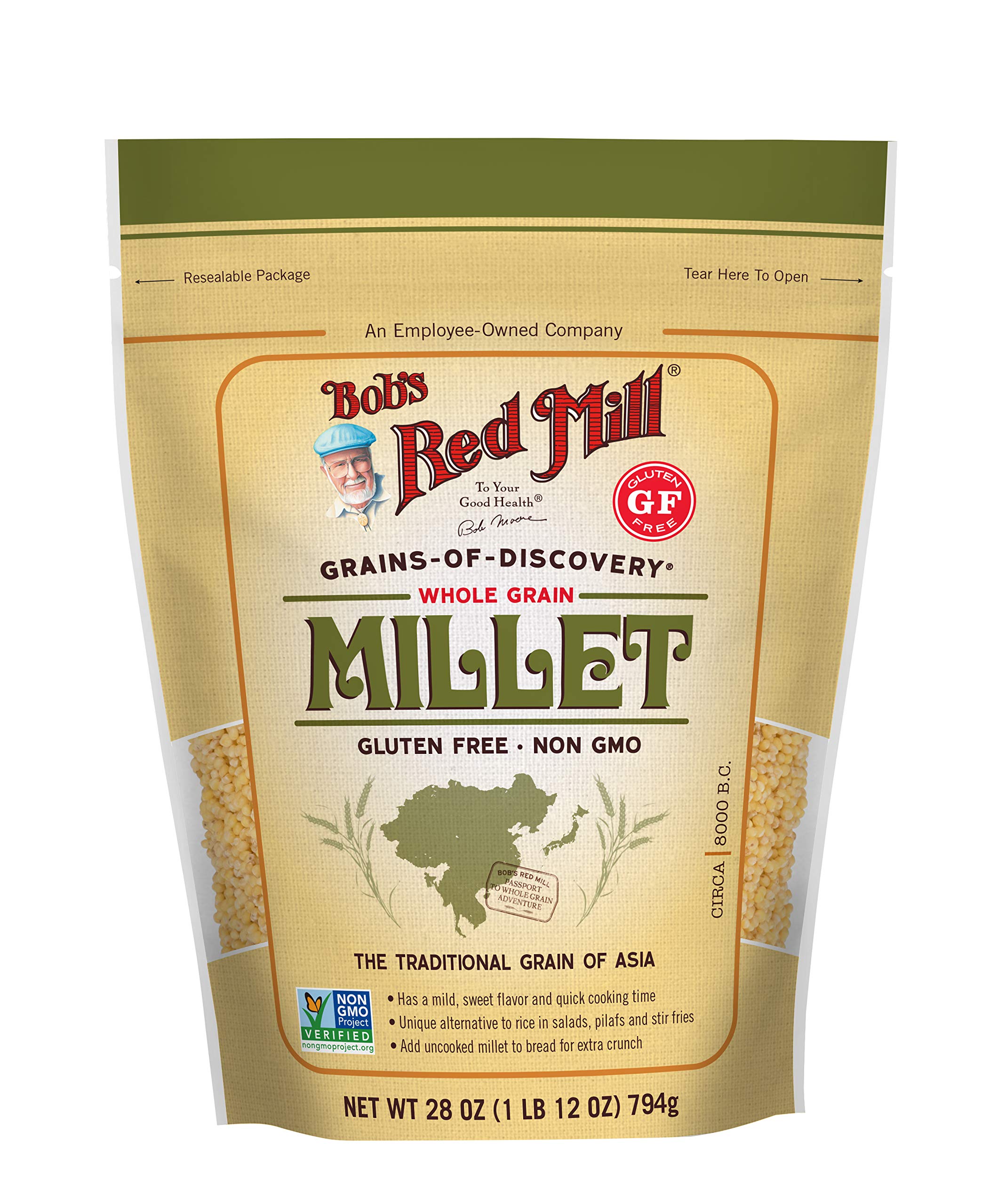 Bob's Red Mill Millet 28oz bag, whole grain gluten-free staple for everyday cooking