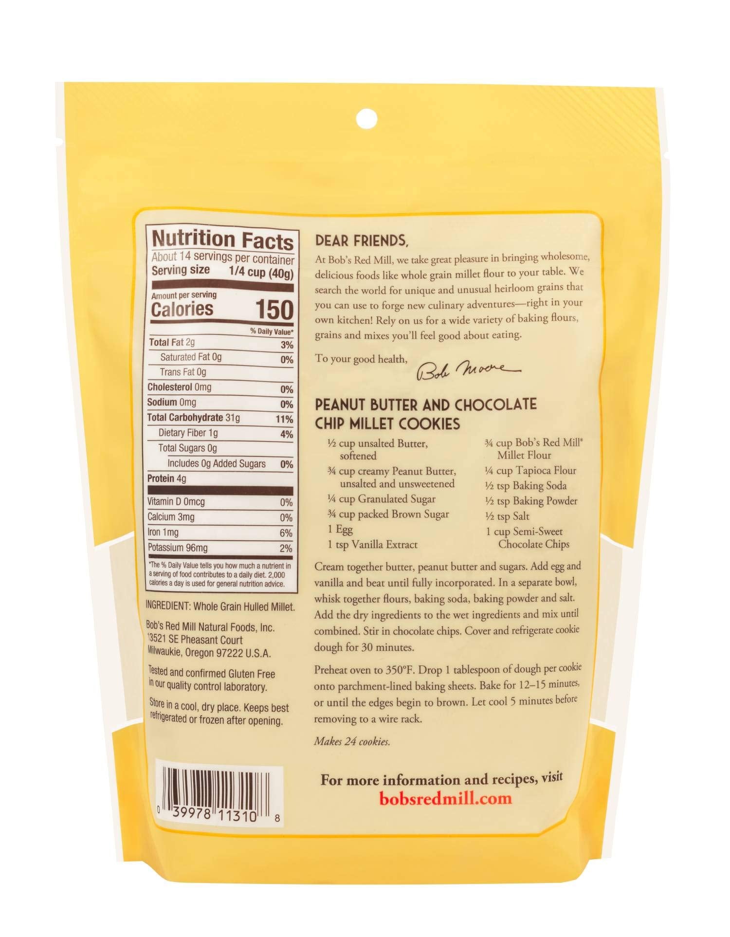 Bob's Red Mill millet flour being poured into batter for gluten-free baking