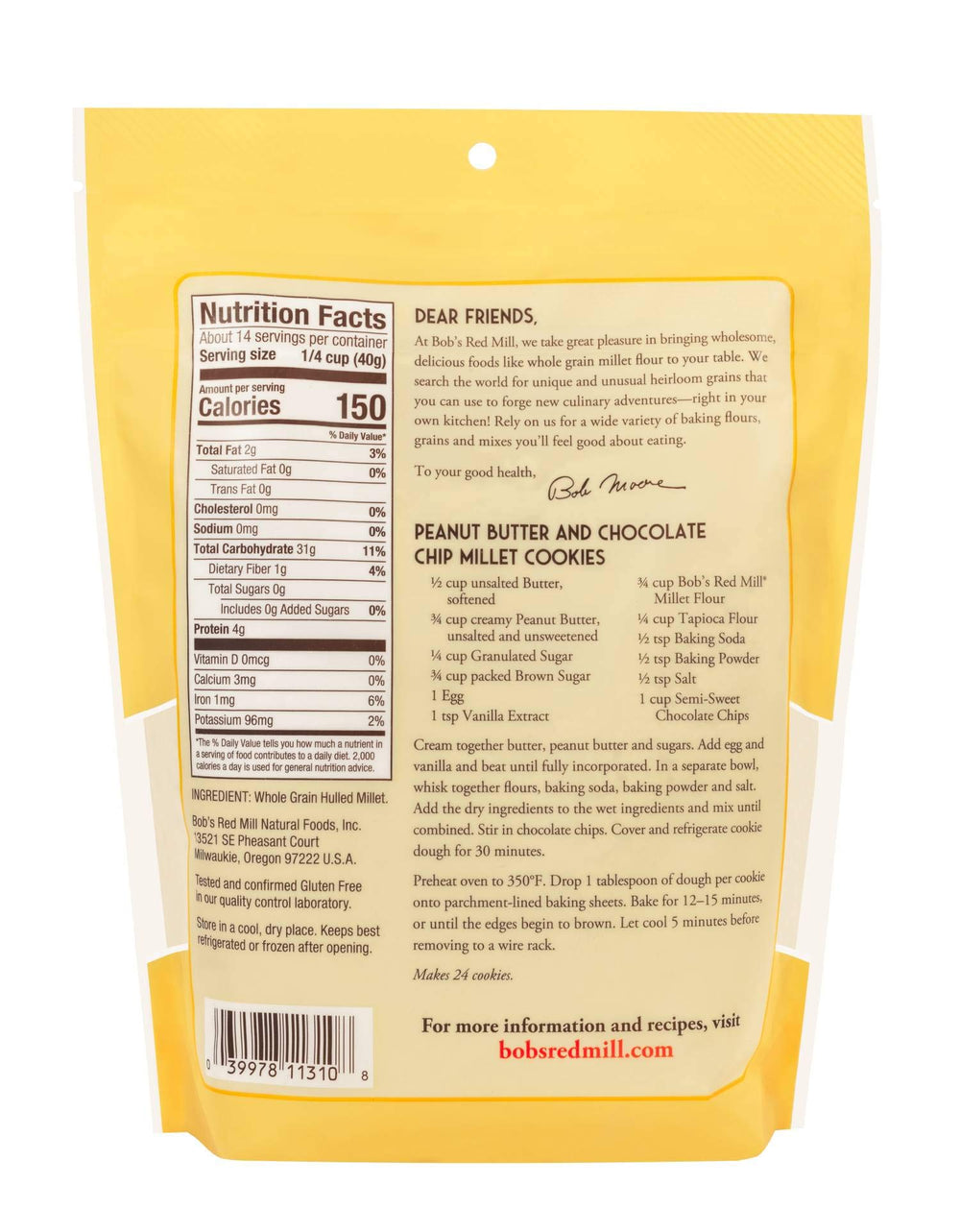 Bob's Red Mill millet flour being poured into batter for gluten-free baking
