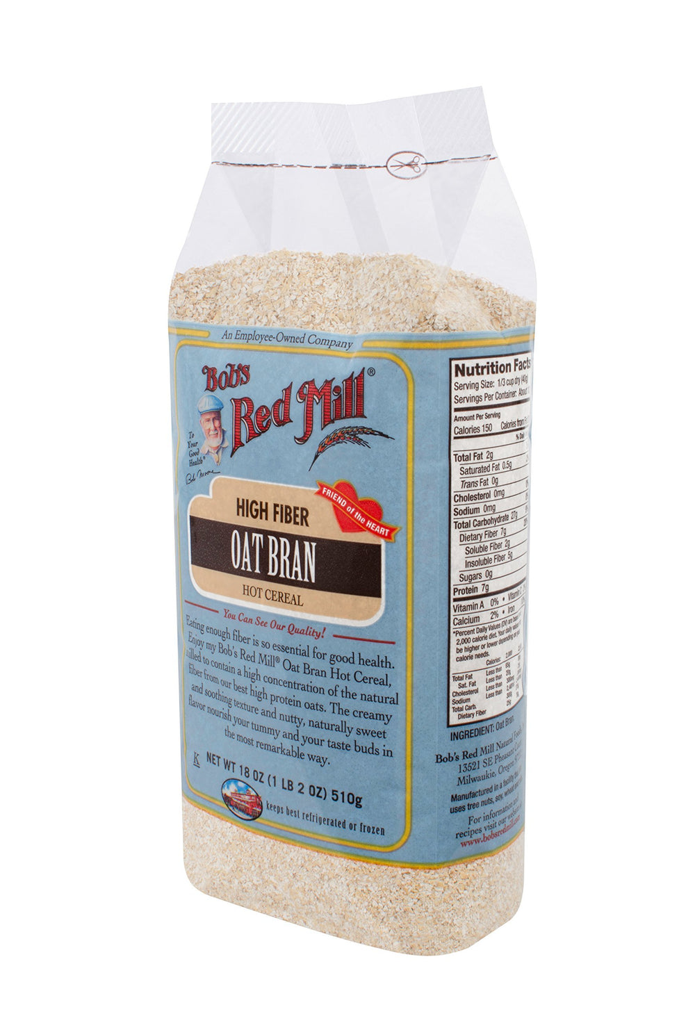 Bob's Red Mill Oat Bran Cereal 18 oz packaging shown as a pantry staple.