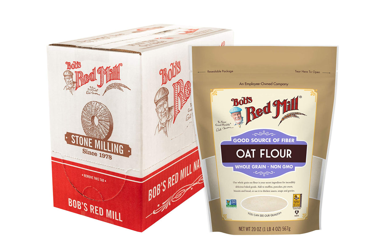 Bob's Red Mill oat flour bag front showing whole grain oats