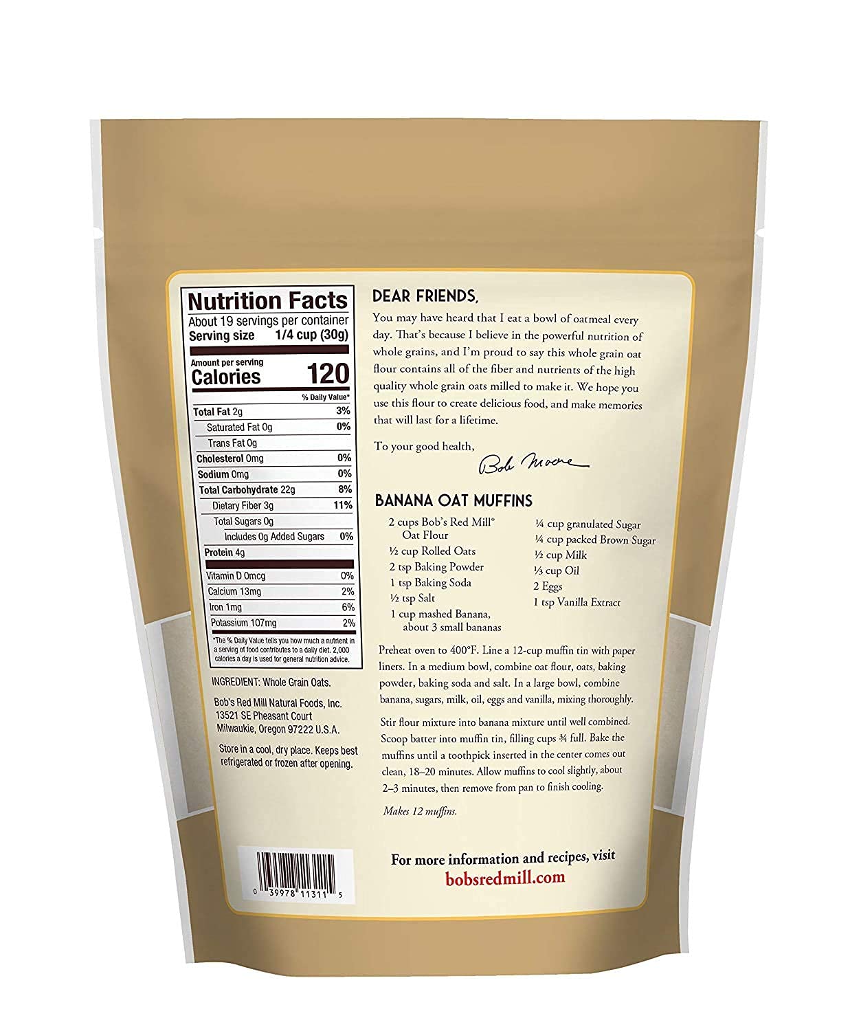 Bob's Red Mill oat flour used for gluten-free bread and muffins