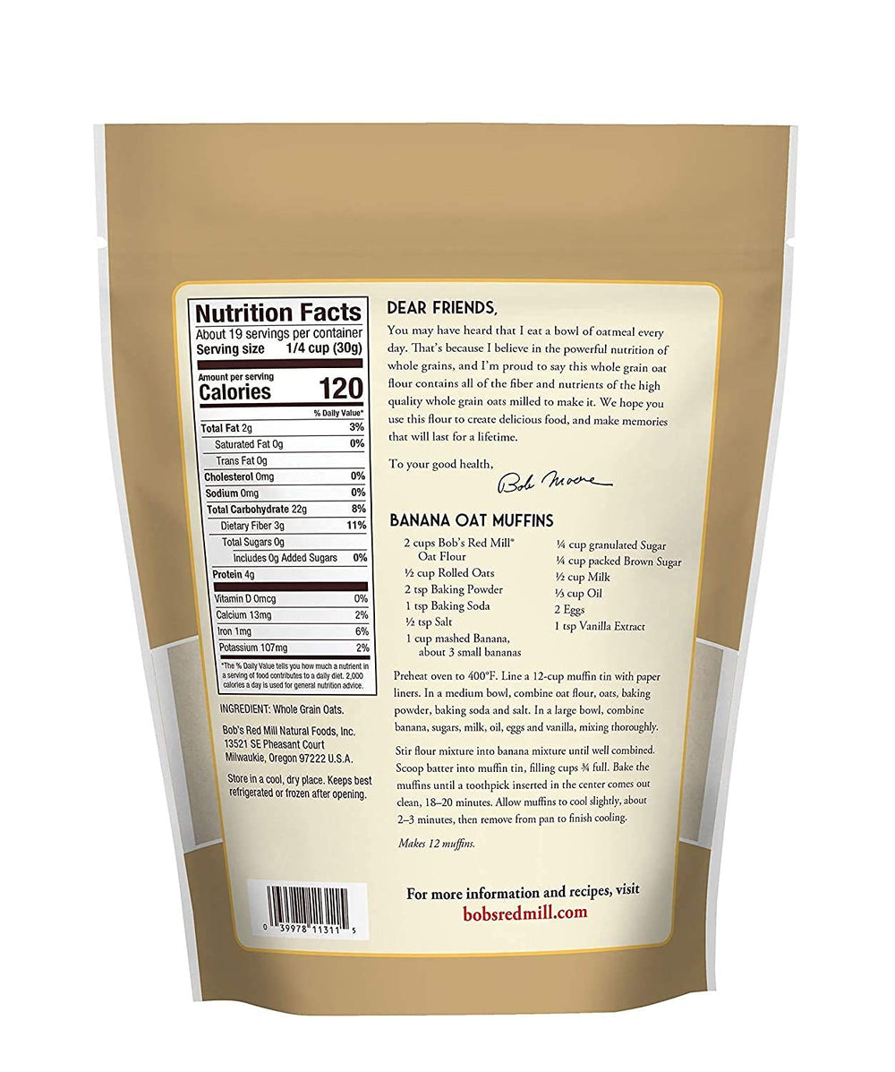 Bob's Red Mill oat flour used for gluten-free bread and muffins