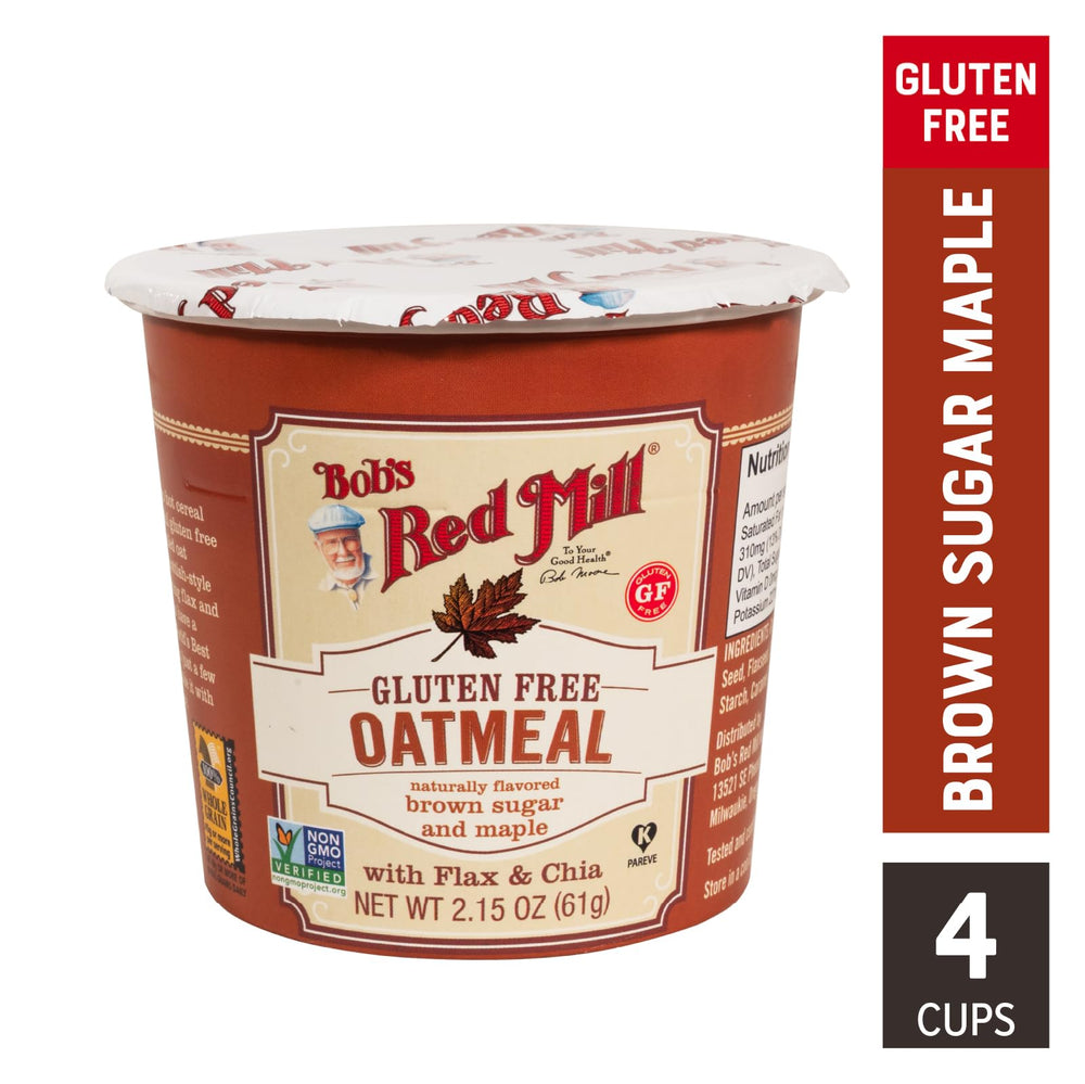 Bob's Red Mill Oatmeal Cup highlights gluten-free oats, flaxseed and chia for a fiber-rich blend