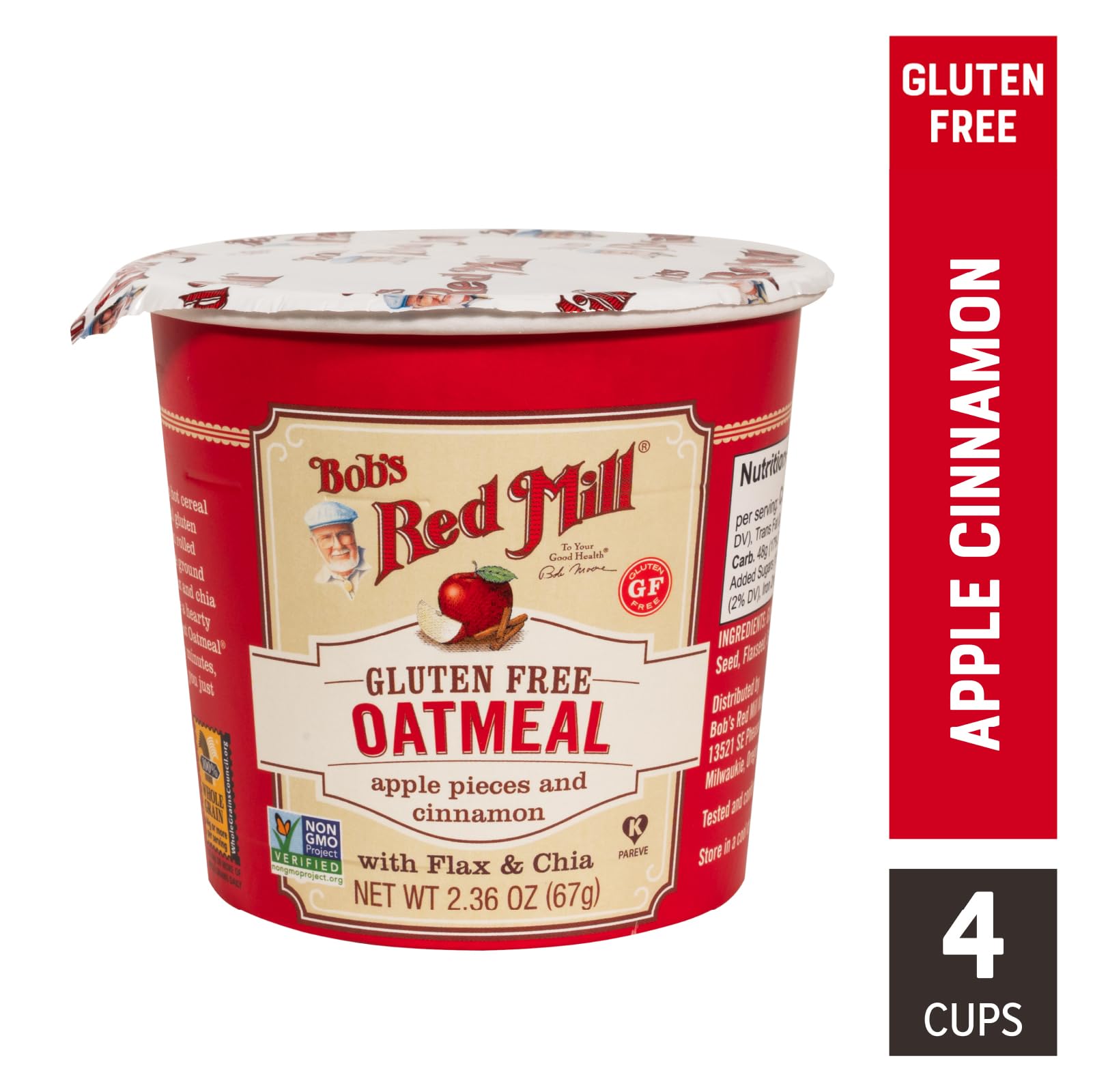Bob's Red Mill Oatmeal Cup heats quickly in a microwave for on-the-go meals
