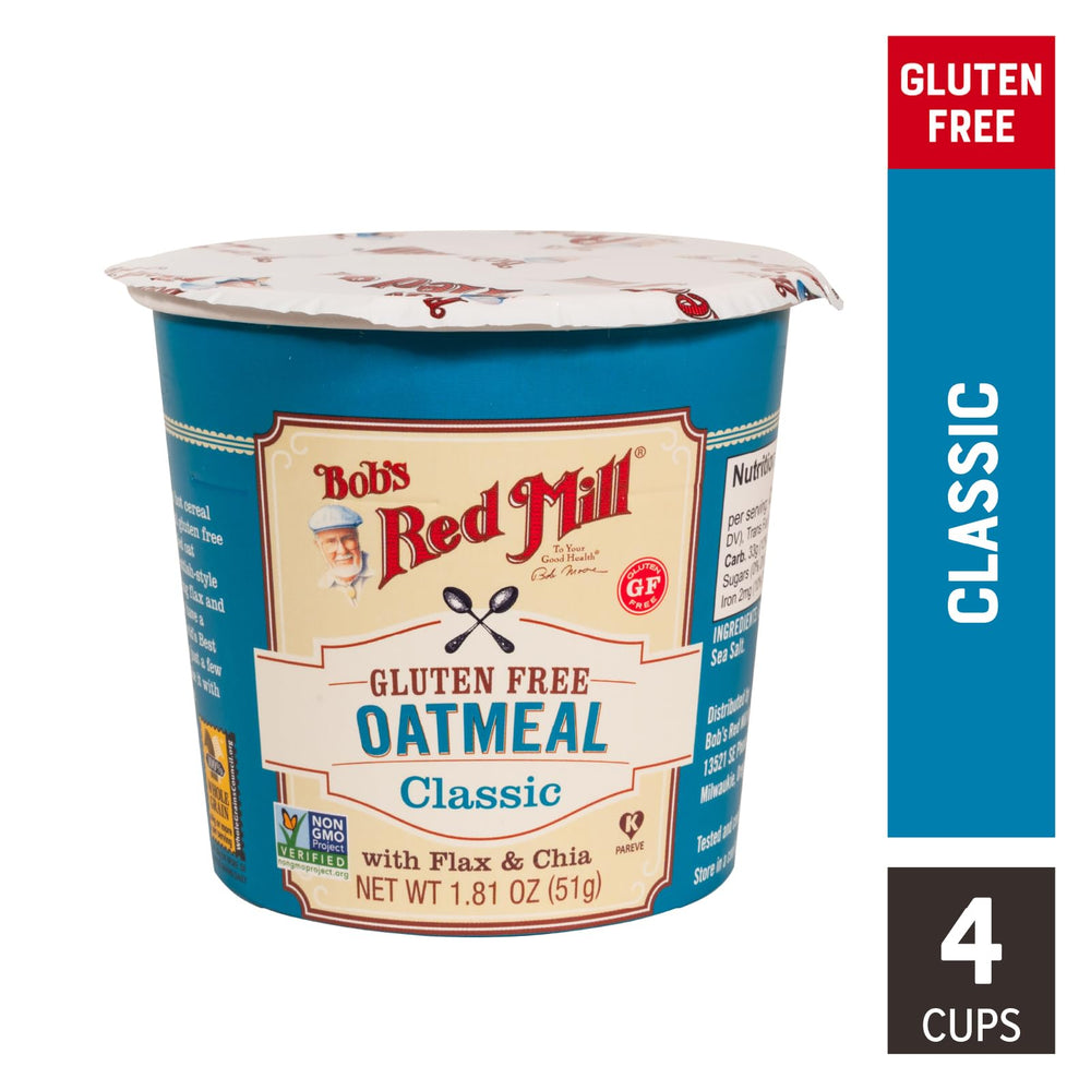 Texture close-up of Bob's Red Mill Oatmeal Cup with oats and fruit