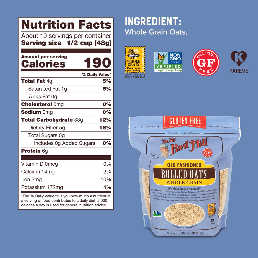 Bob's Red Mill oats in a bowl ready for a hearty morning meal.