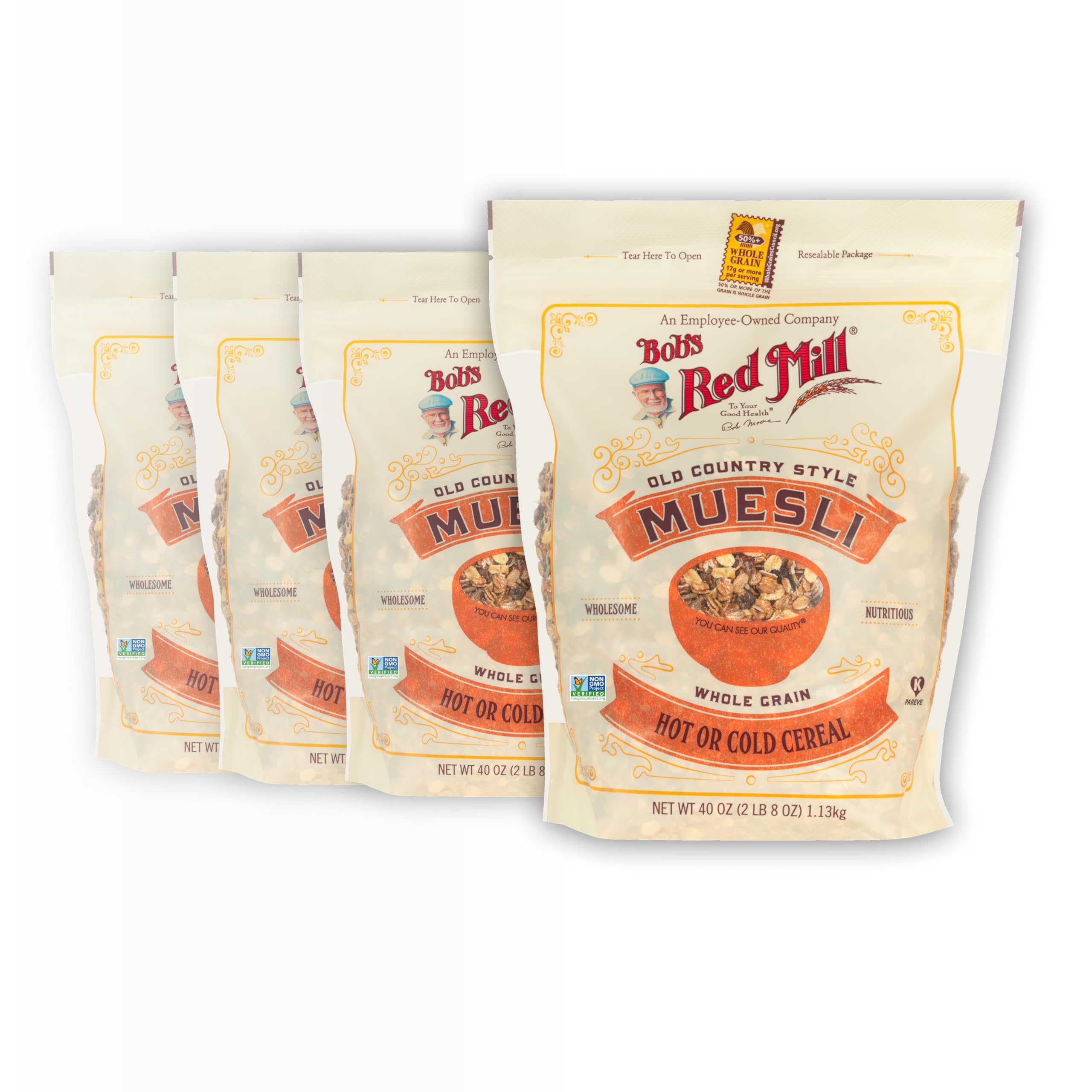 Bob's Red Mill Old Country Style Muesli pack front highlighting whole grain goodness