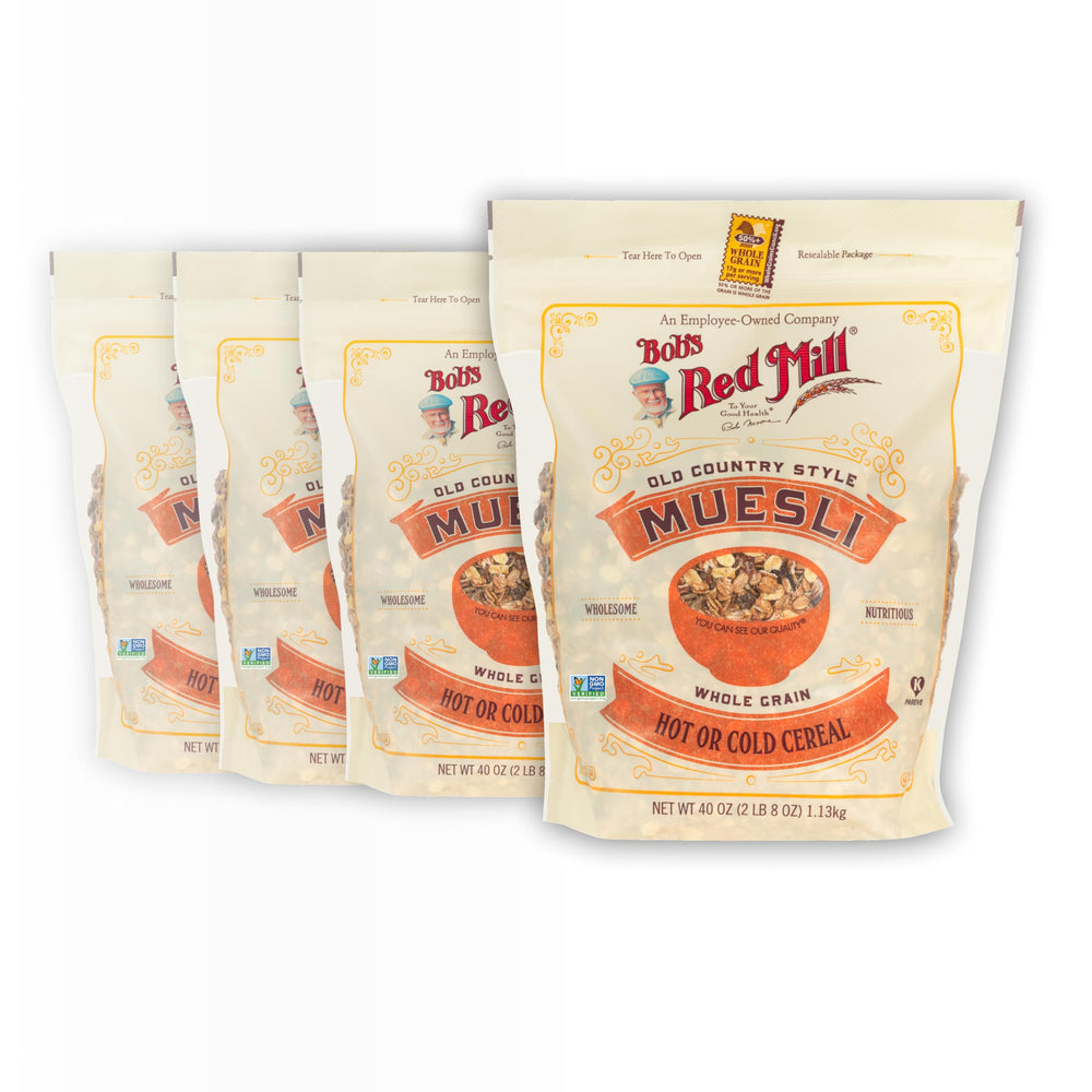 Bob's Red Mill Old Country Style Muesli pack front highlighting whole grain goodness