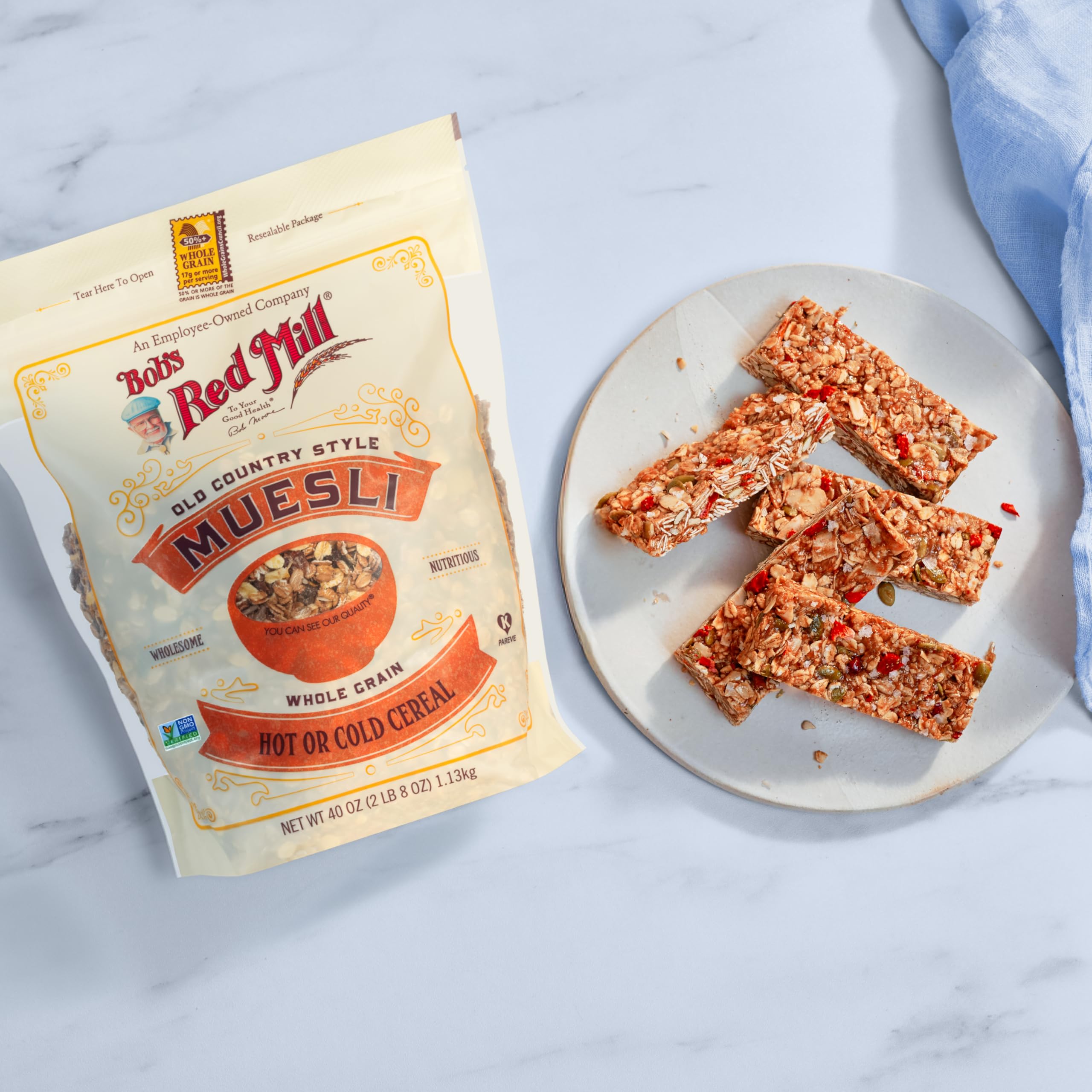 Bob's Red Mill Old Country Style Muesli used to bake nutritious snack bars