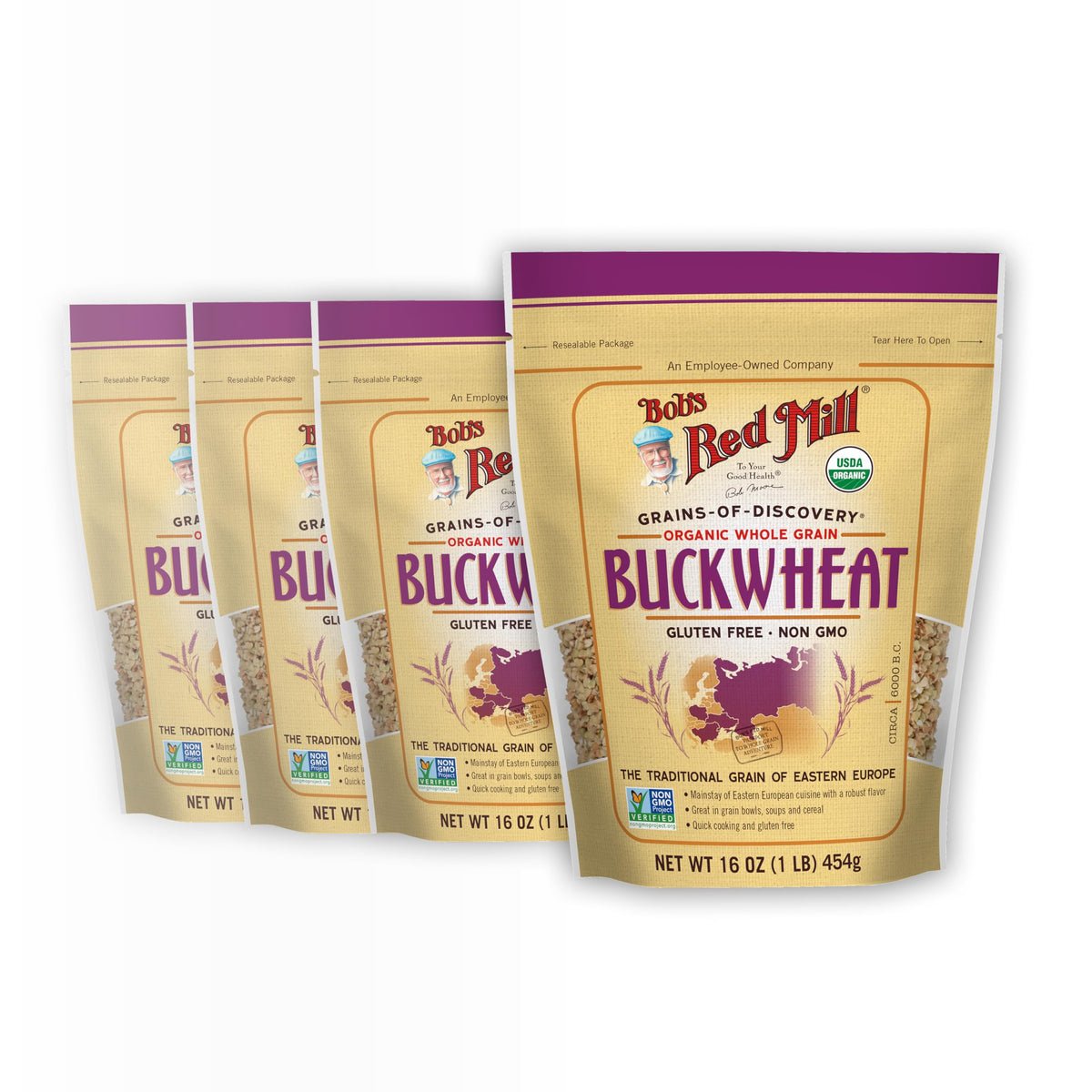 Bob's Red Mill organic buckwheat groats in package, versatile gluten-free whole grain.