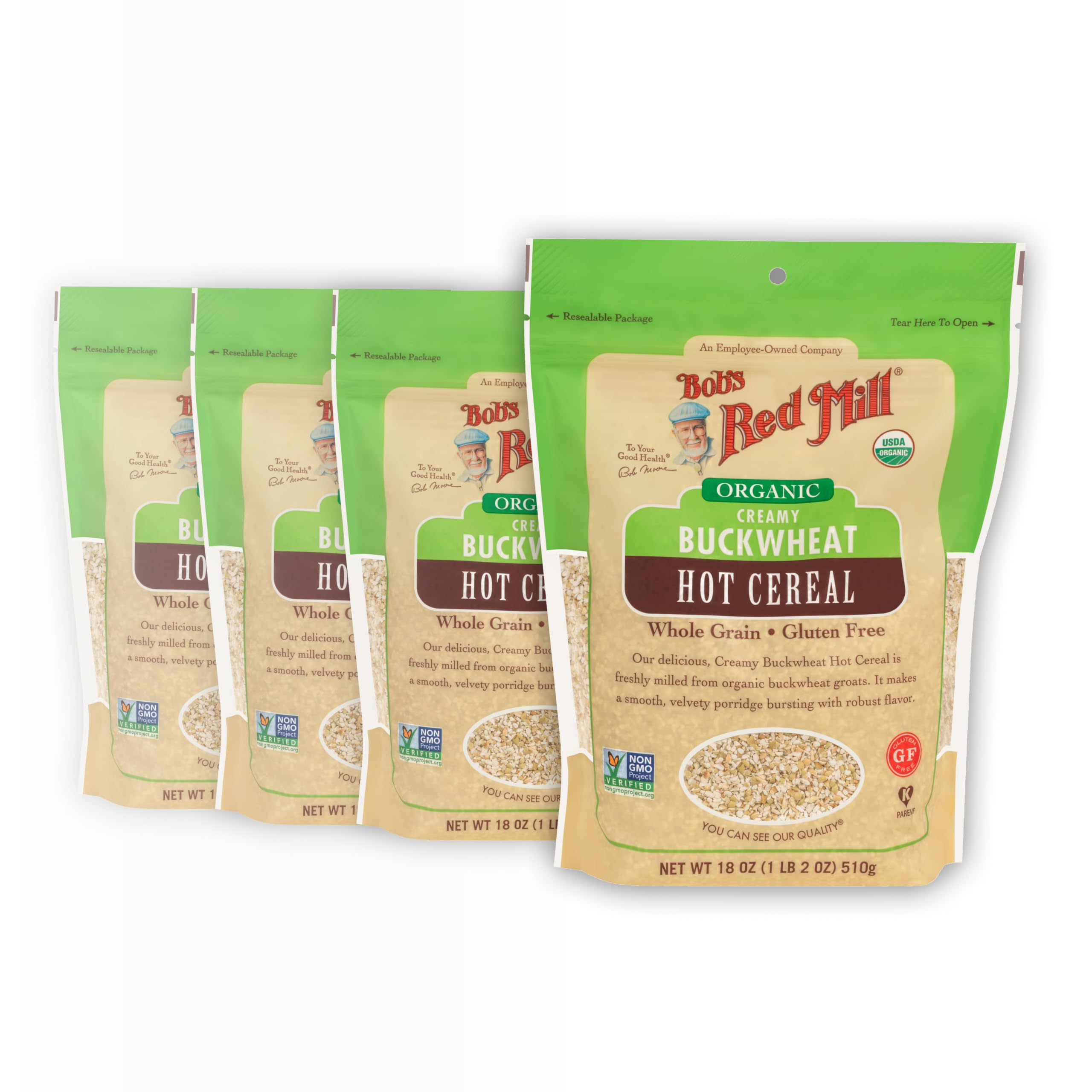 Bob's Red Mill organic buckwheat hot cereal in a bowl, creamy breakfast option