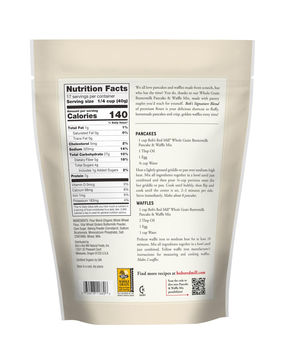 Close-up of the label on Bob's Red Mill mix highlighting organic ingredients