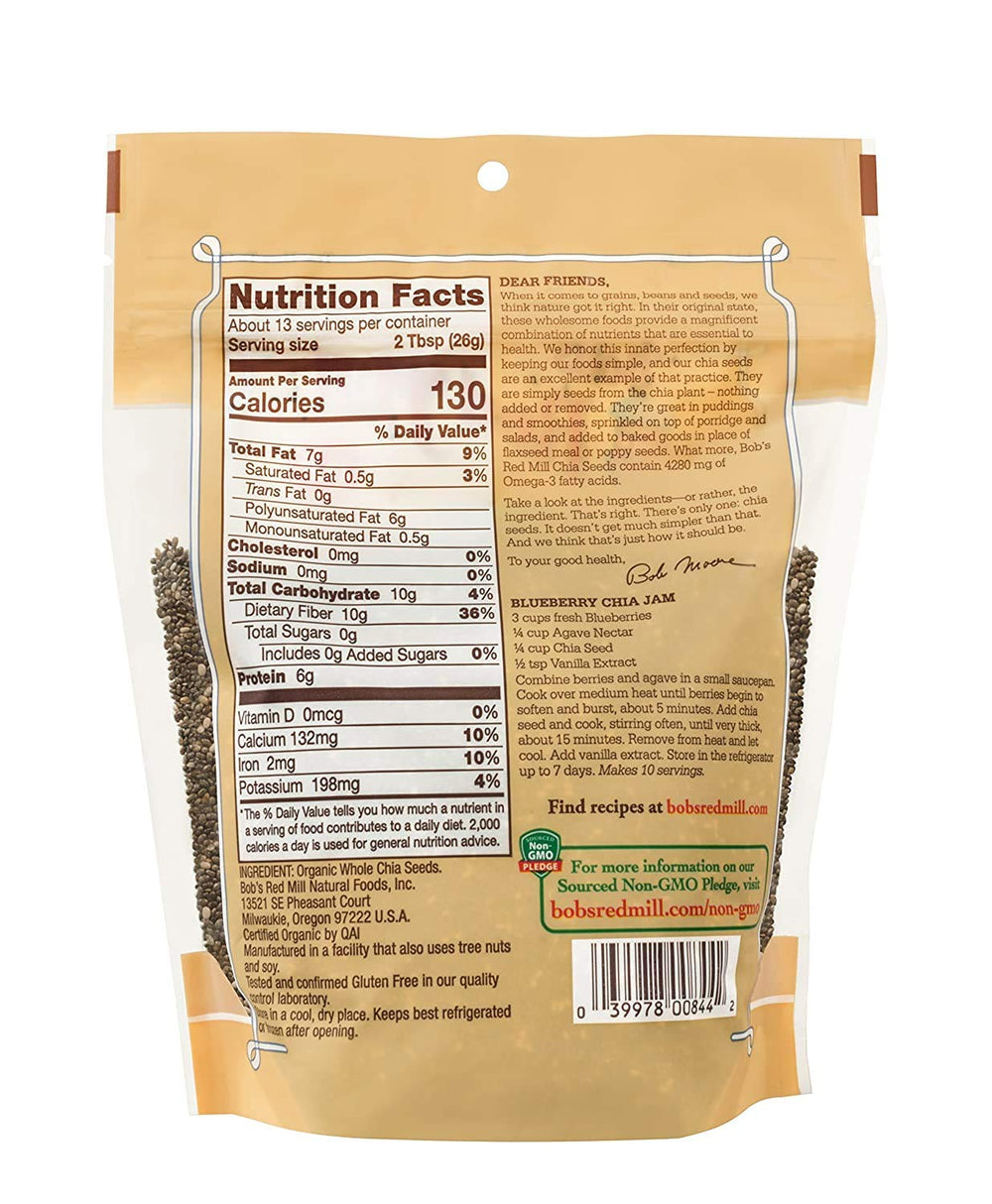 Bob's Red Mill chia seeds with omega-3s and antioxidants for morning routines