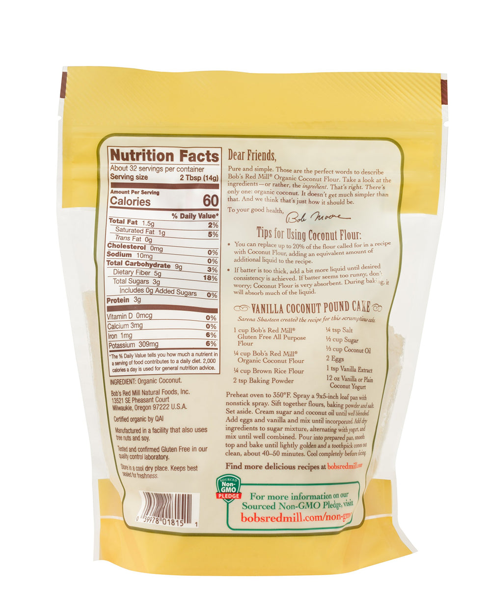 Bob's Red Mill coconut flour scoop measuring portions for paleo-friendly dishes