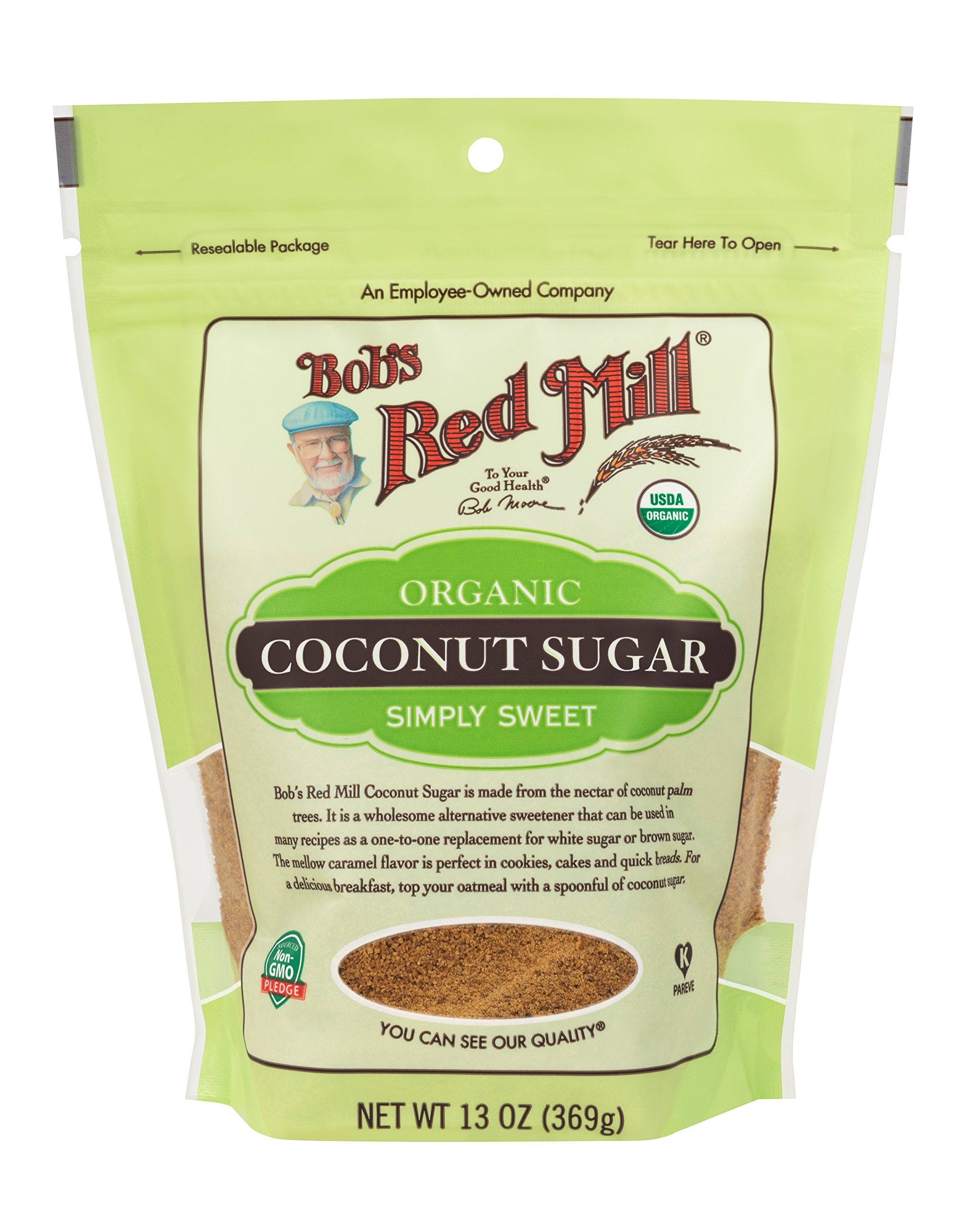 Bob's Red Mill Organic Coconut Sugar pack shows a versatile natural sweetener for baking.