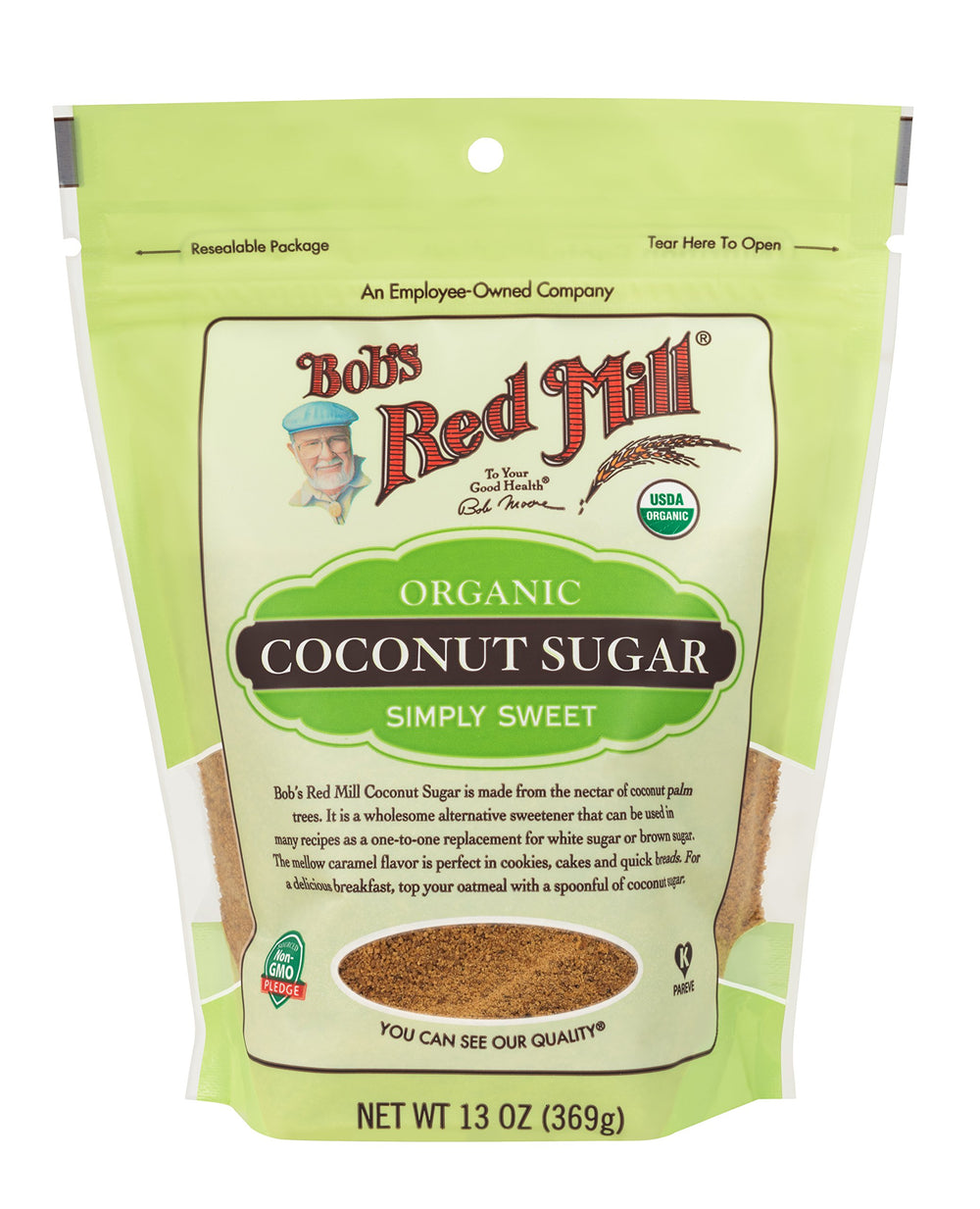 Bob's Red Mill Organic Coconut Sugar pack shows a versatile natural sweetener for baking.
