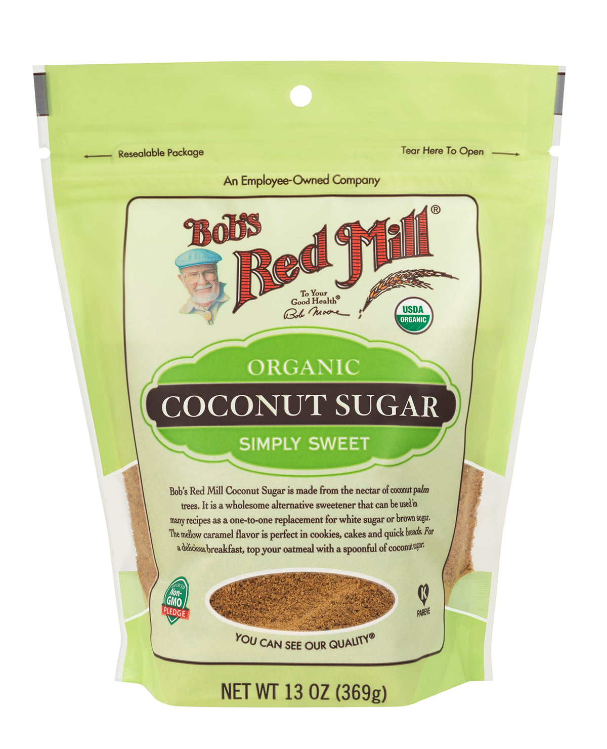 Bob's Red Mill Organic Coconut Sugar pack shows a versatile natural sweetener for baking.
