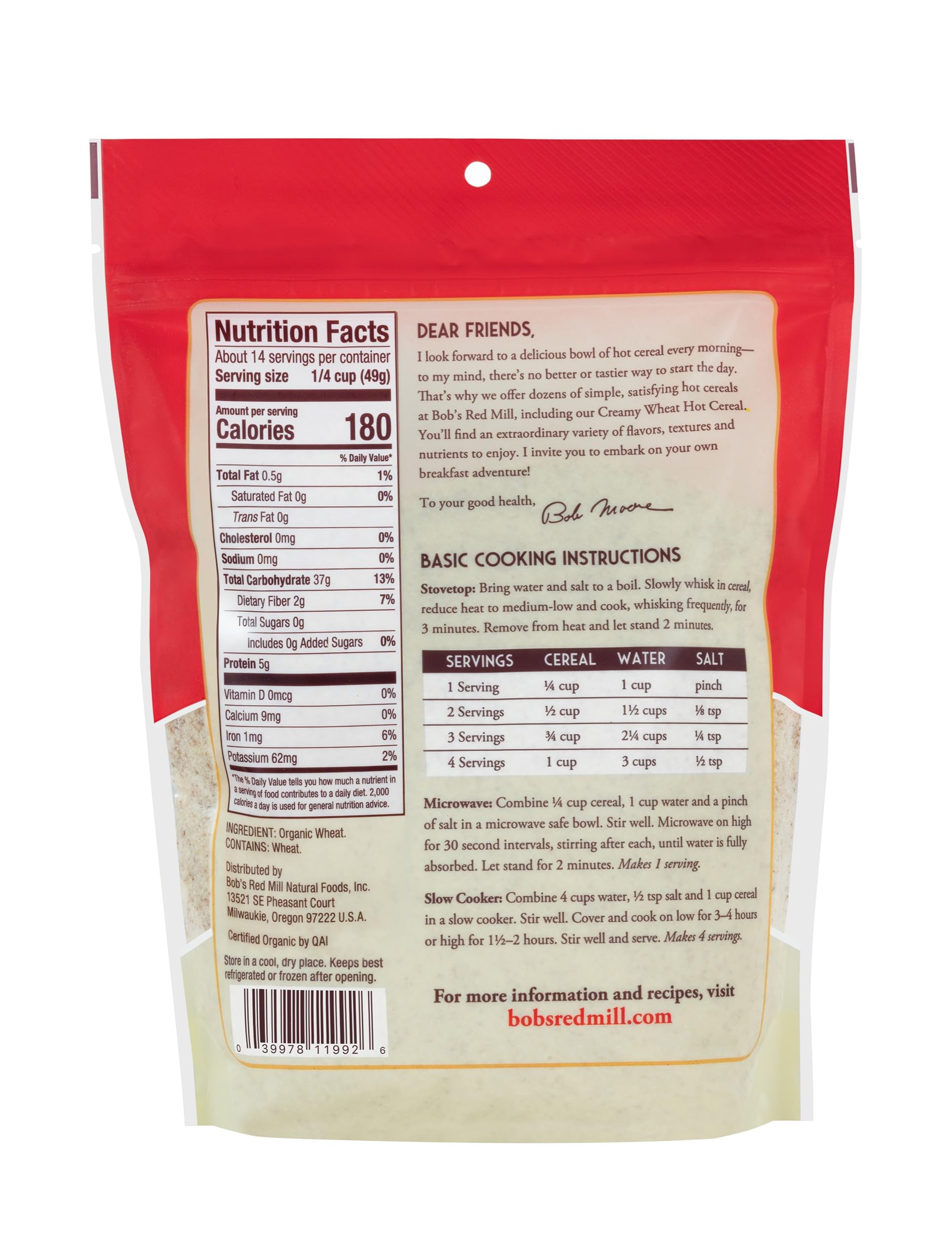 Bob's Red Mill Organic Creamy Wheat cooking on the stovetop, turning into porridge in minutes