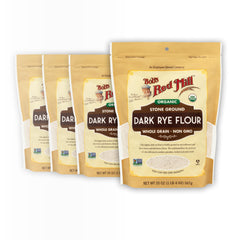 Bob's Red Mill Organic Dark Rye Flour in a resealable bag for pantry-friendly baking.