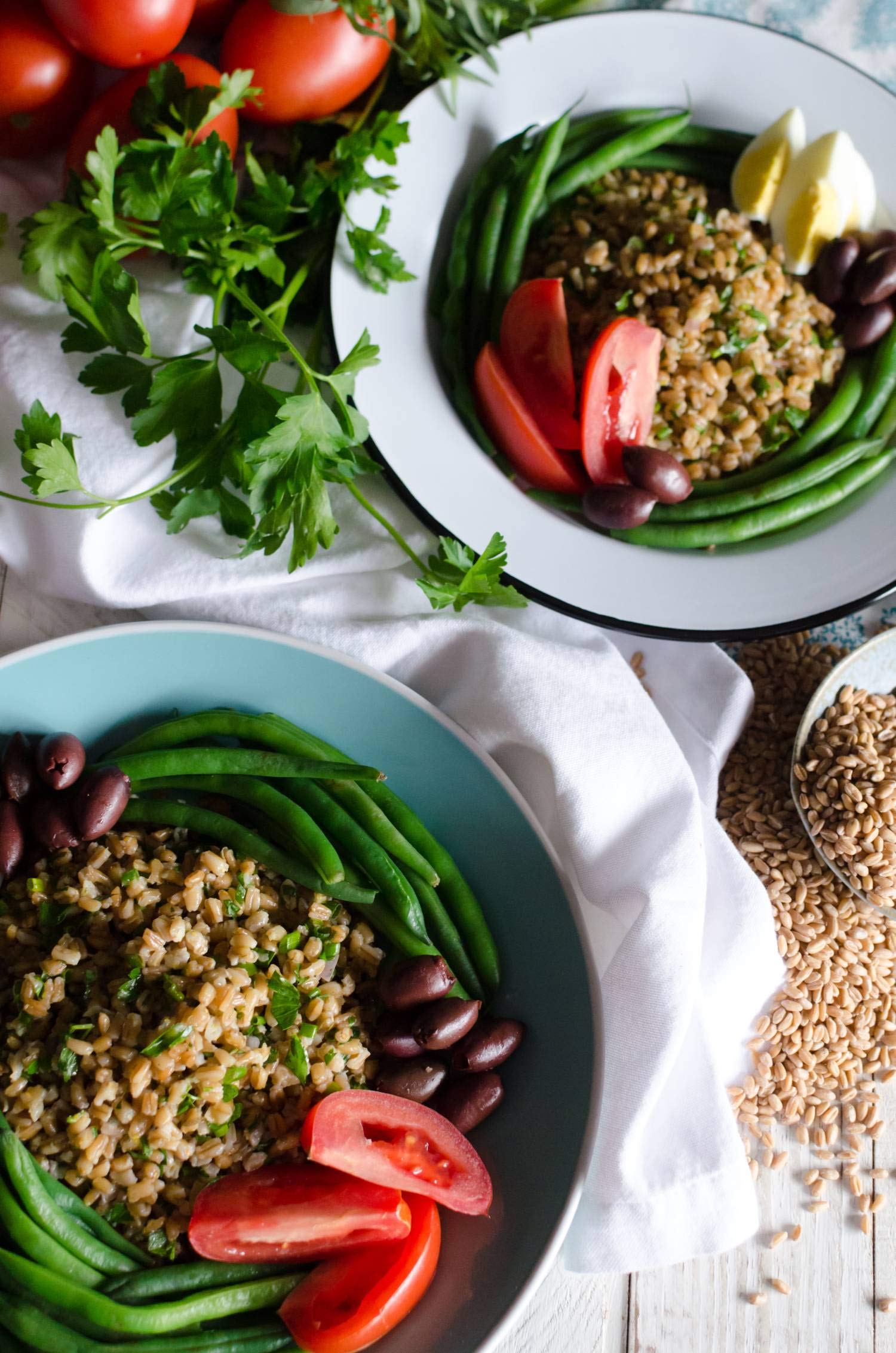 Bob's Red Mill Organic Farro served in a vibrant salad bowl.