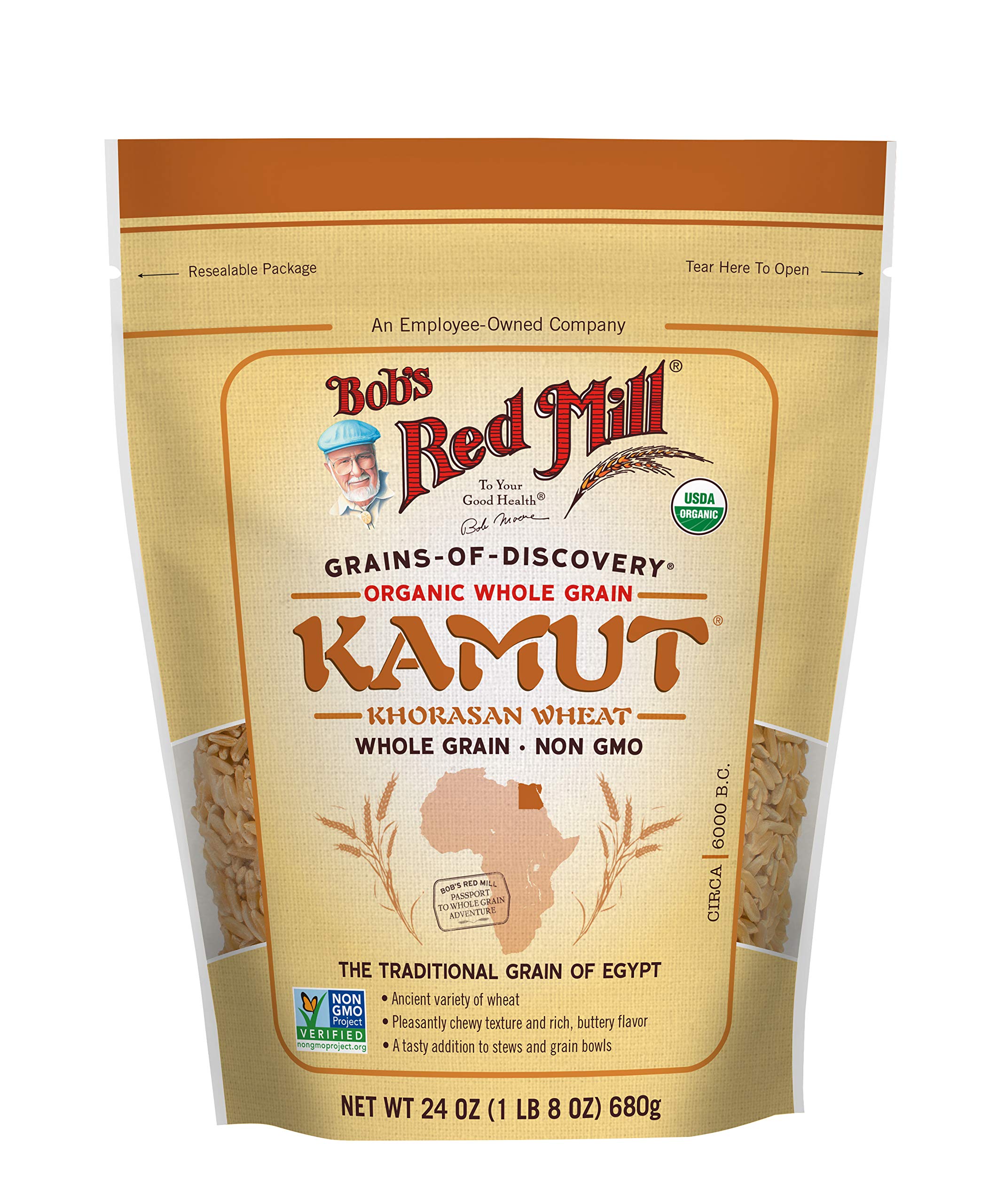 Bob's Red Mill Organic Kamut Berries pack shot, organic whole grains for versatile meals.