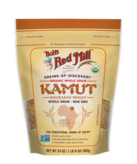 Bob's Red Mill Organic Kamut Berries pack shot, organic whole grains for versatile meals.