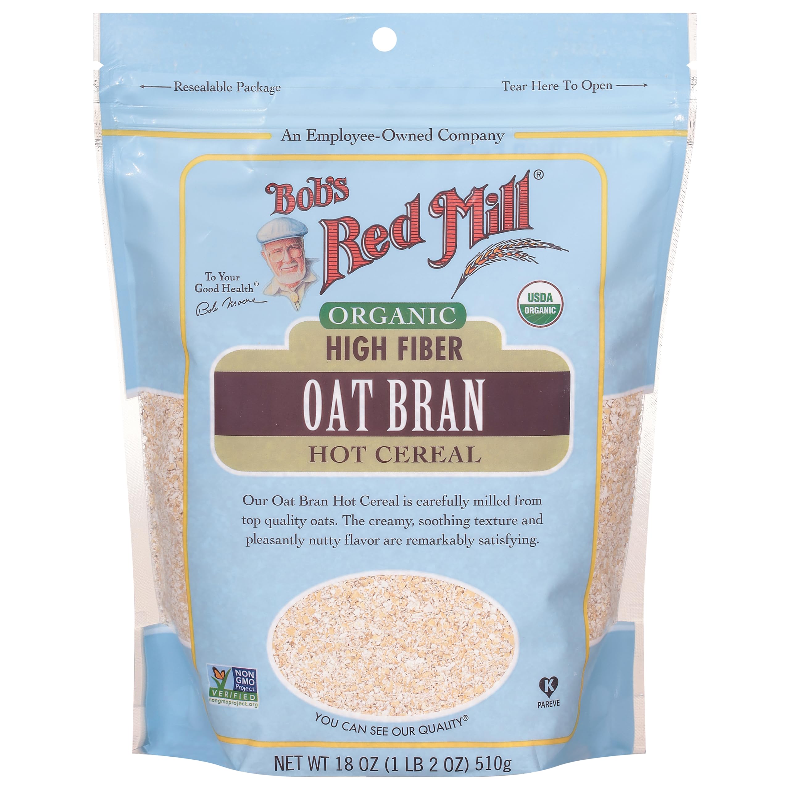 Bob's Red Mill Organic Oat Bran bowl of porridge with creamy texture.