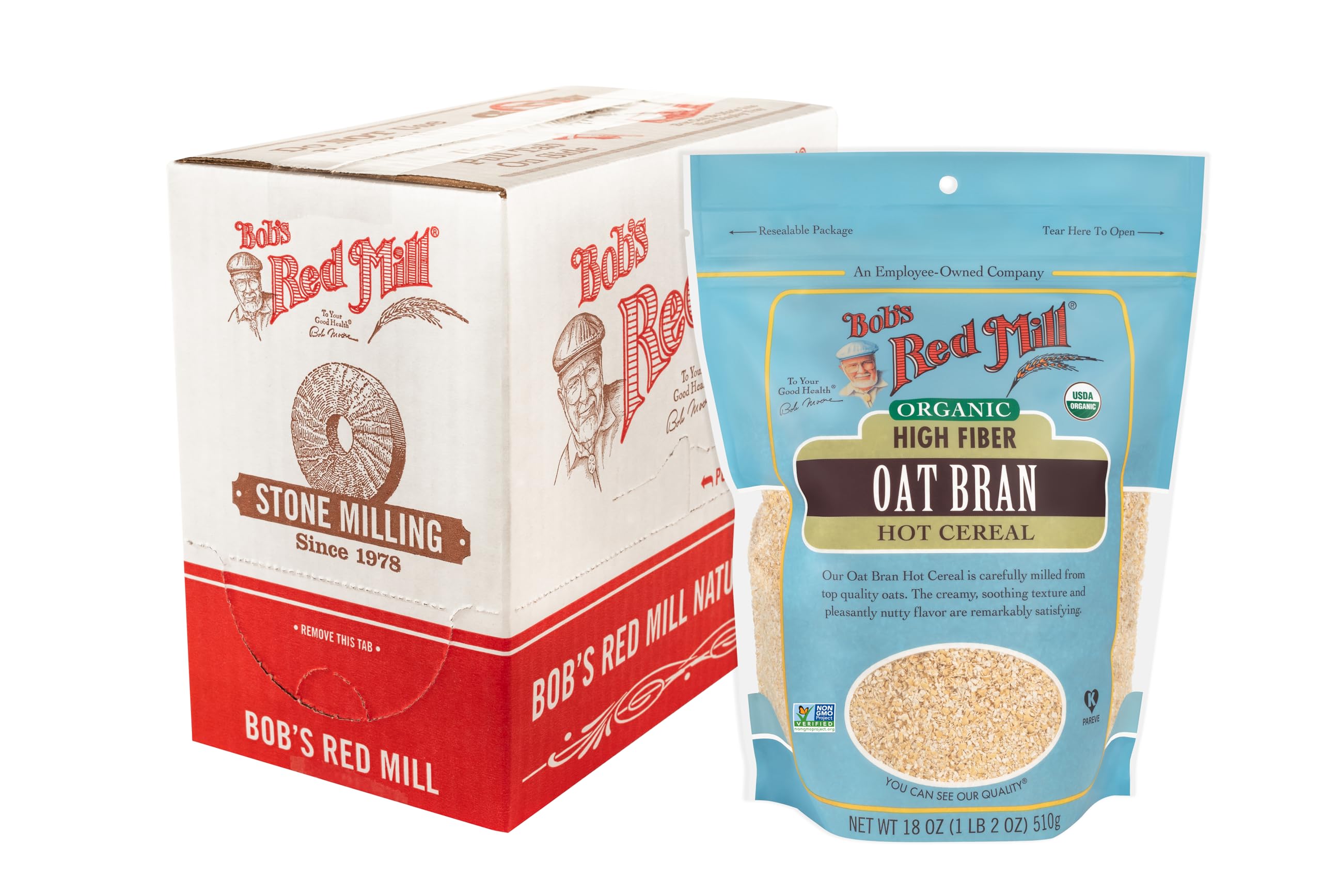Bob's Red Mill Organic Oat Bran pack-4 front, convenient, fiber-rich breakfast option.
