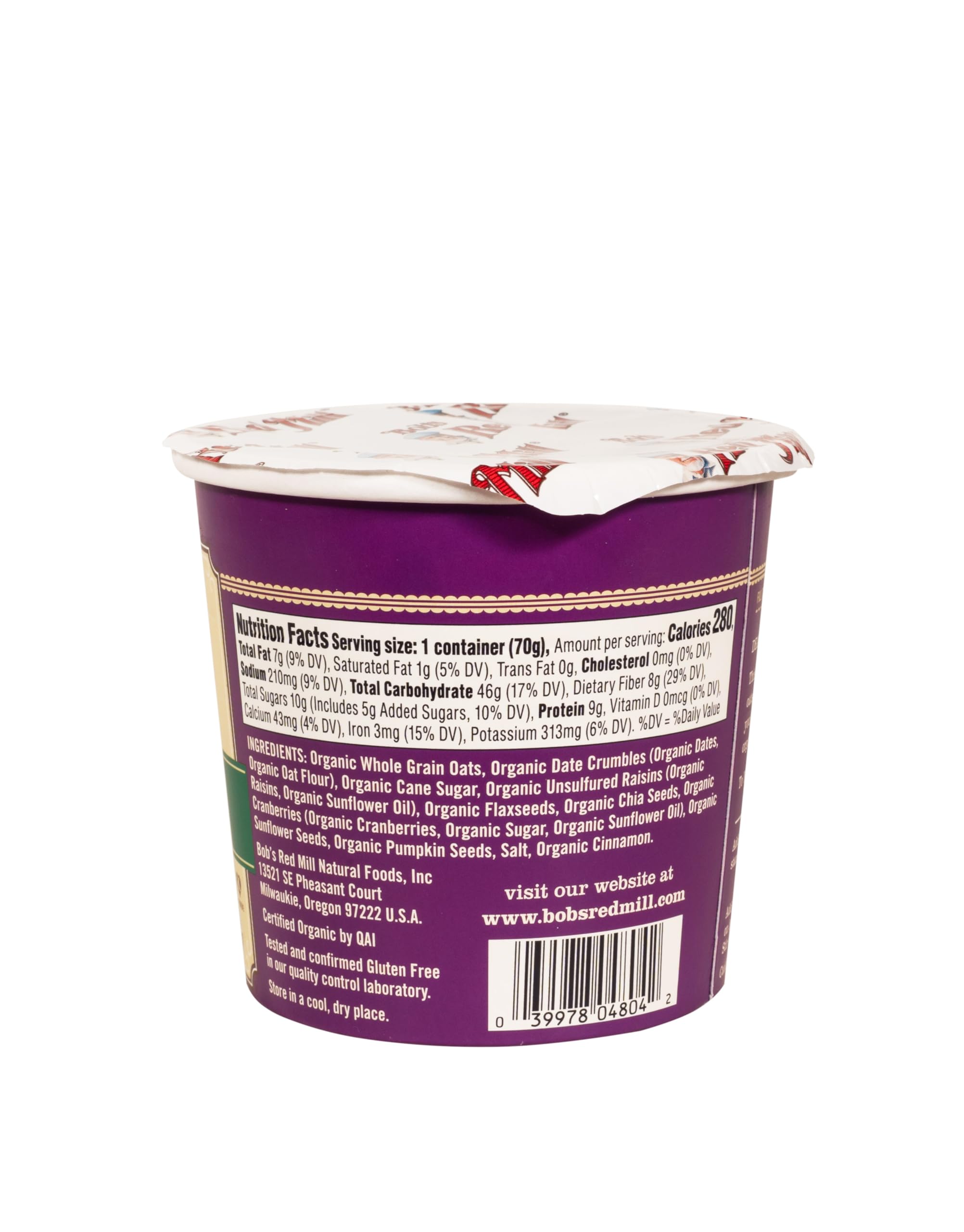 Bob's Red Mill Organic Oat Cup Fruit & Seed—great for school lunches.