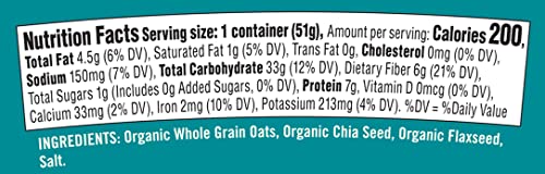 Nutrition label and ingredients for the organic oats