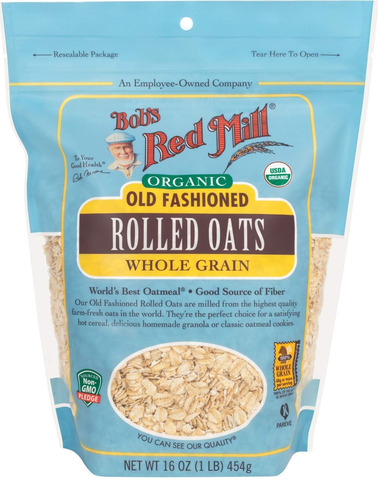 Bob's Red Mill Organic Oats Rolled Regular bag showcasing wholesome whole grains for hearty breakfasts