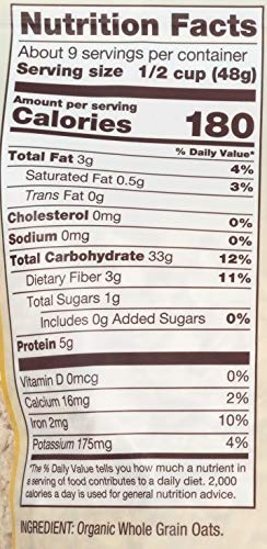 Bob's Red Mill Organic Oats Rolled Regular measured in a cup for quick breakfasts