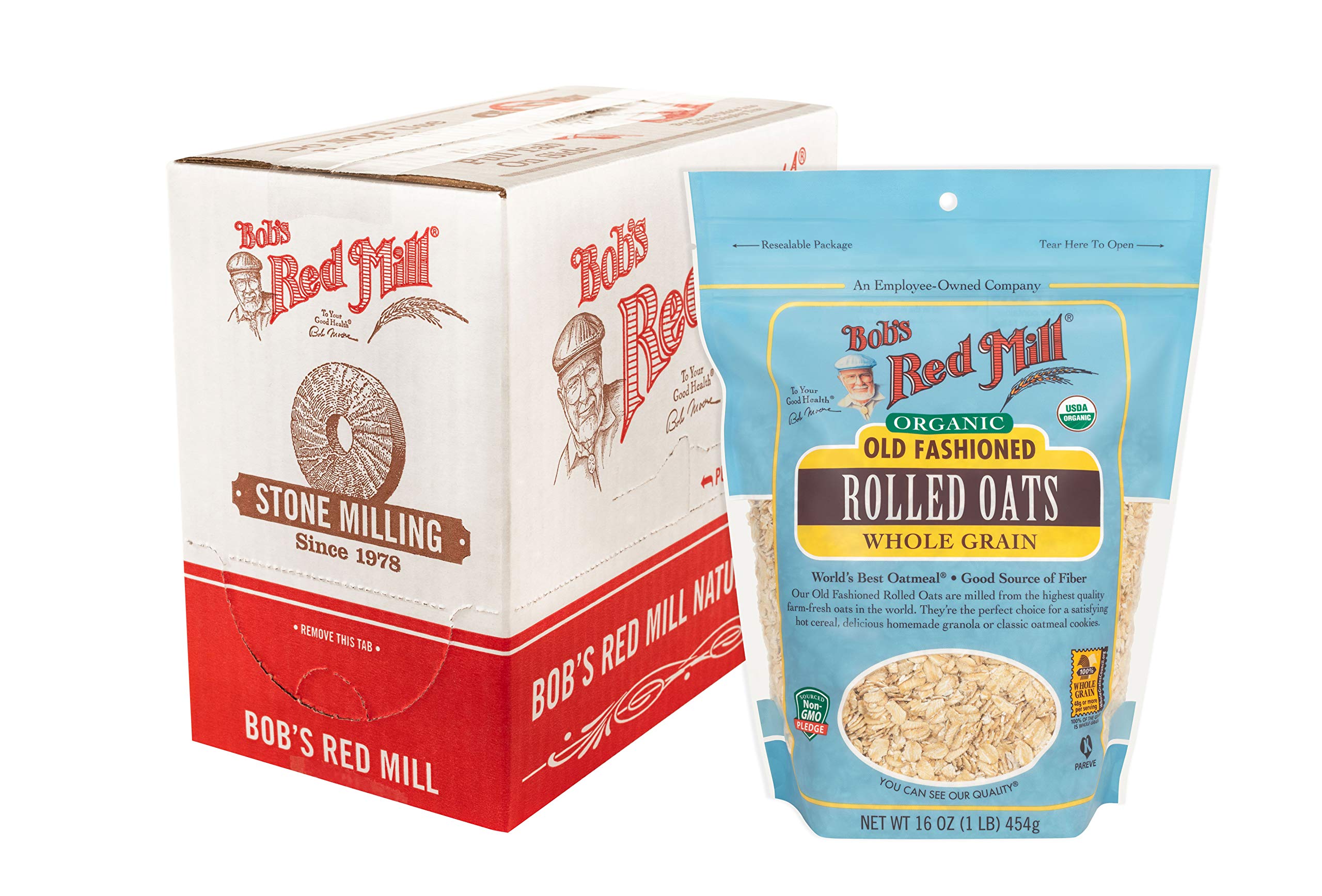 Bob's Red Mill Organic Old Fashioned Rolled Oats in a four-pack, wholesome breakfast staple.