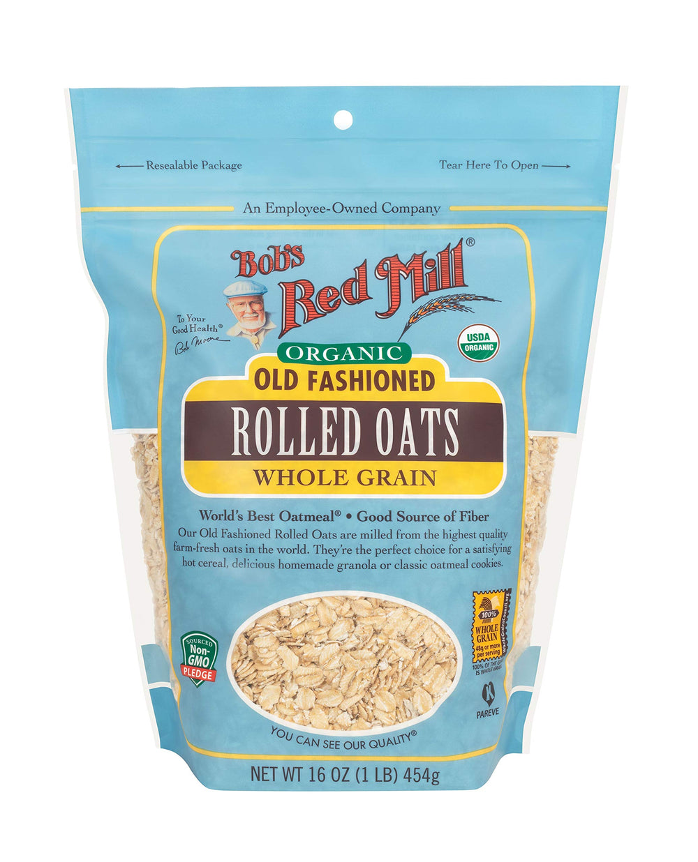 Bob's Red Mill Organic Old Fashioned Rolled Oats ready for cookies or granola.