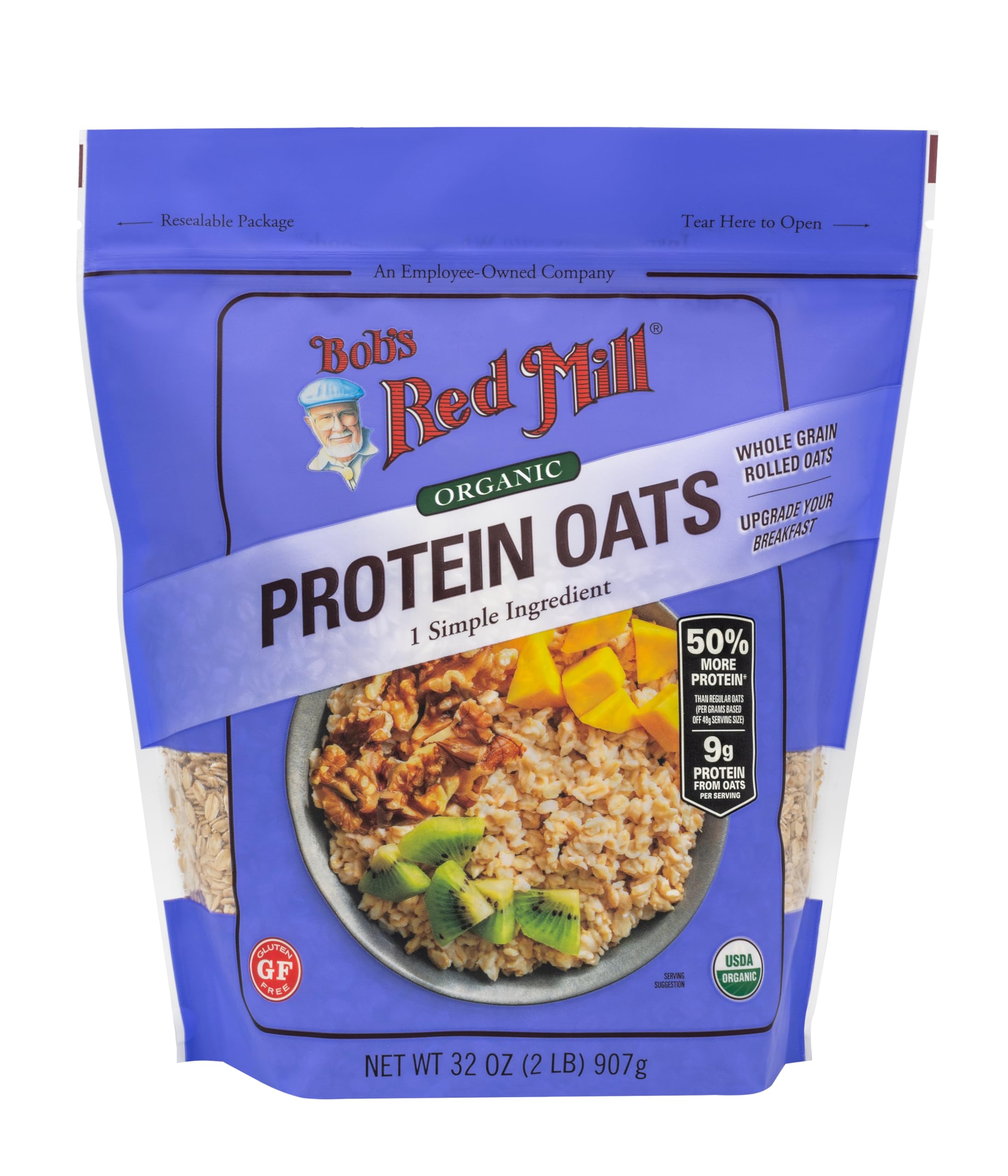 Bob's Red Mill Organic Protein Oats with honey drizzle for balanced flavor.