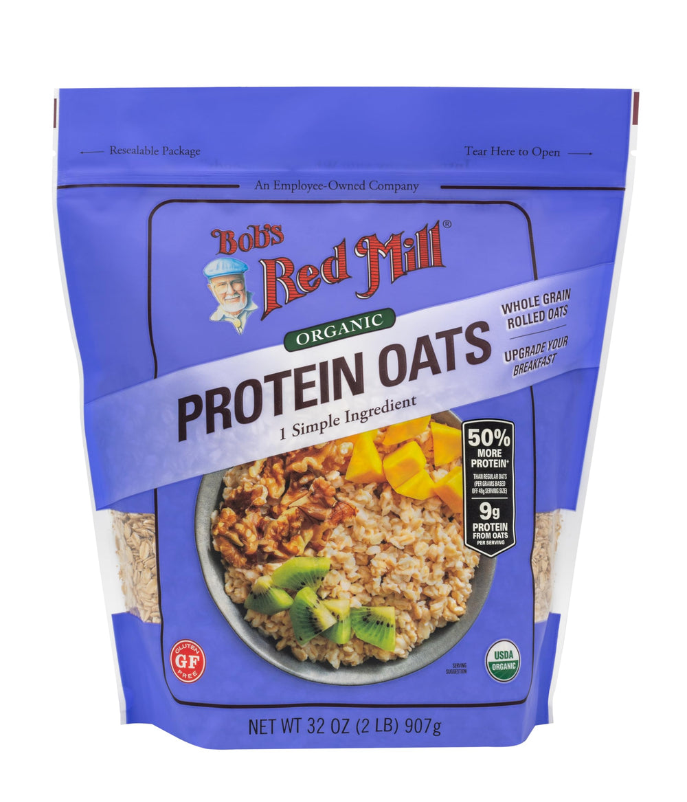 Bob's Red Mill Organic Protein Oats with honey drizzle for balanced flavor.