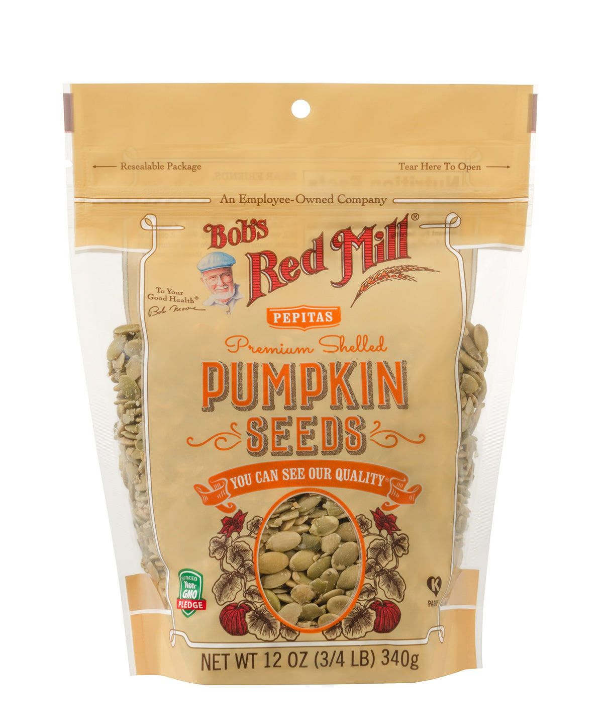 Bob's Red Mill Organic Pumpkin Seeds front view, ideal crunchy snack rich in magnesium